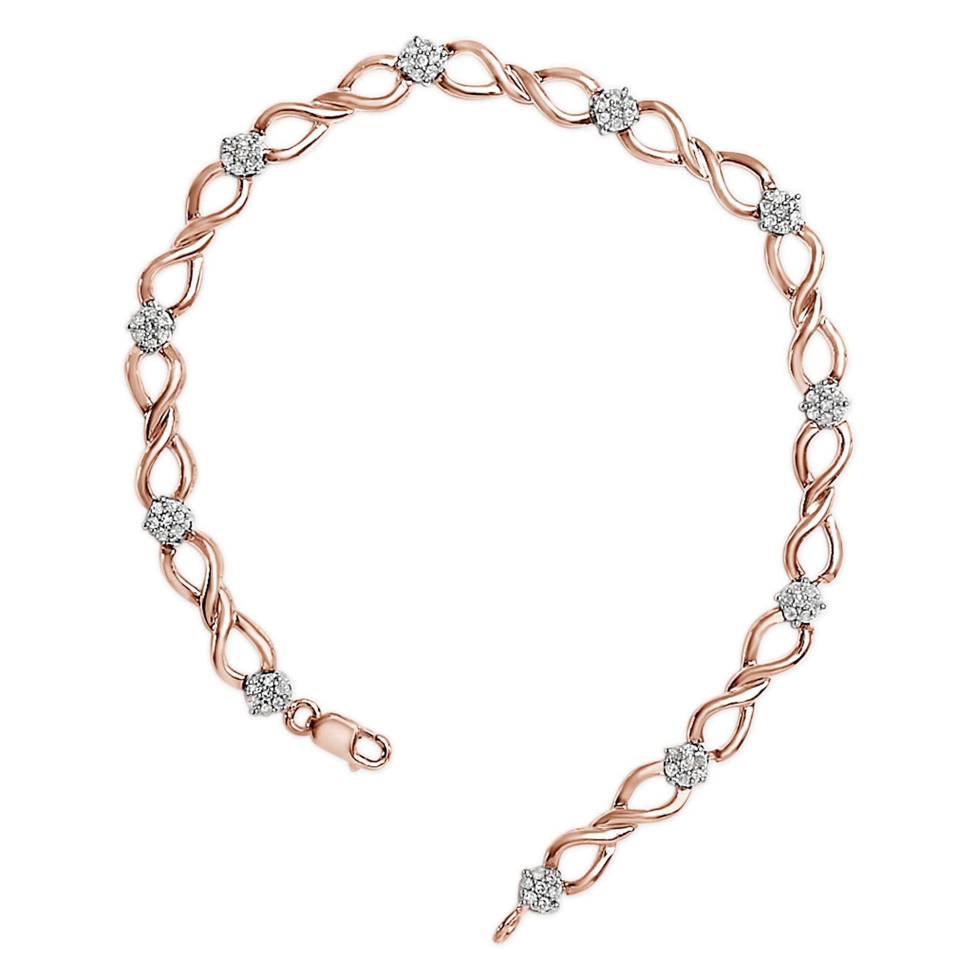 10K Rose Gold 1/2 cttw Diamond Cluster and Infinity Weave Link Bracelet (H-I Color, I2-I3 Clarity) - Size 7"-3