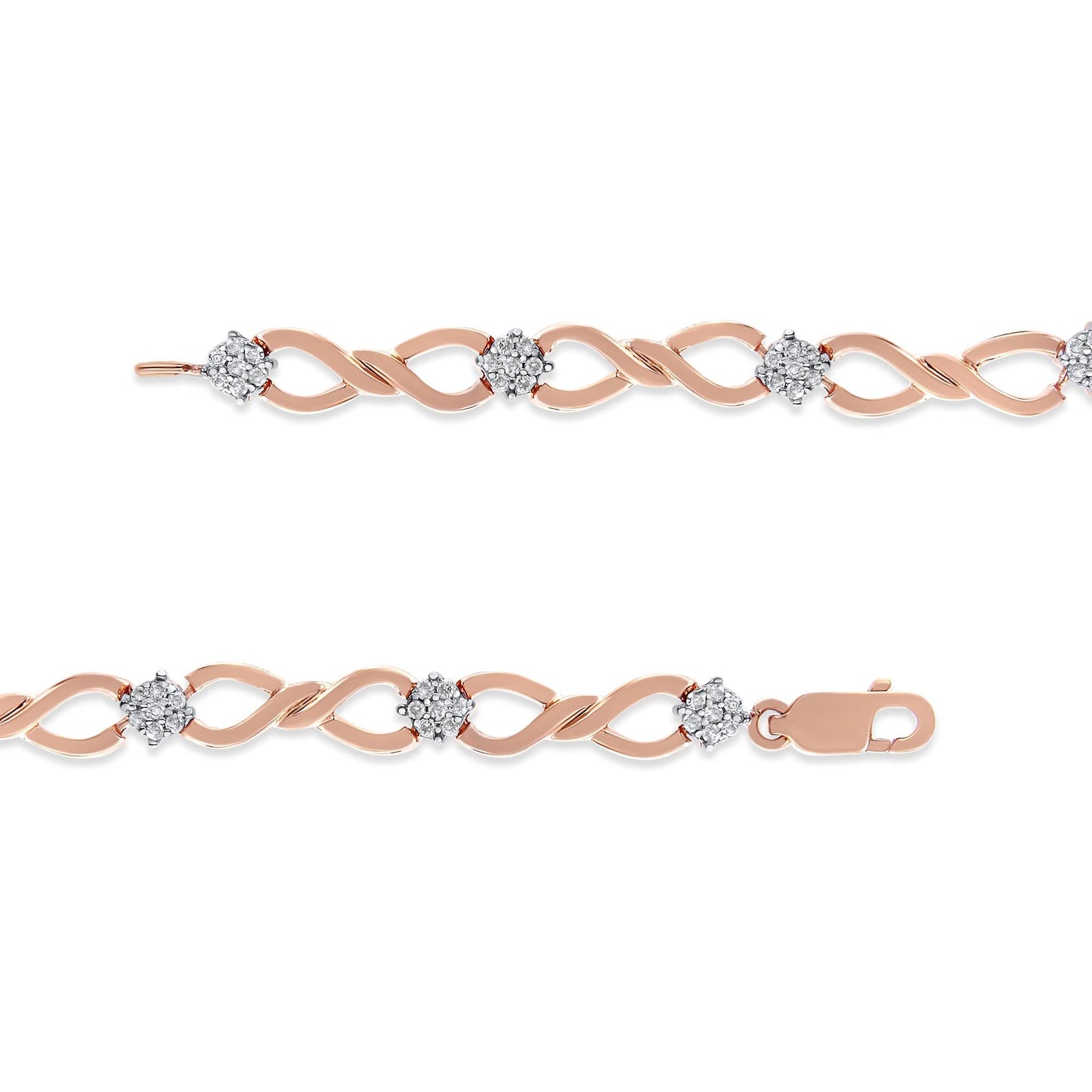 10K Rose Gold Plated .925 Sterling Silver 1/2 Cttw Diamond Infinity Link Tennis Bracelet (H-I Color, I2-I3 Clarity) -7”-4