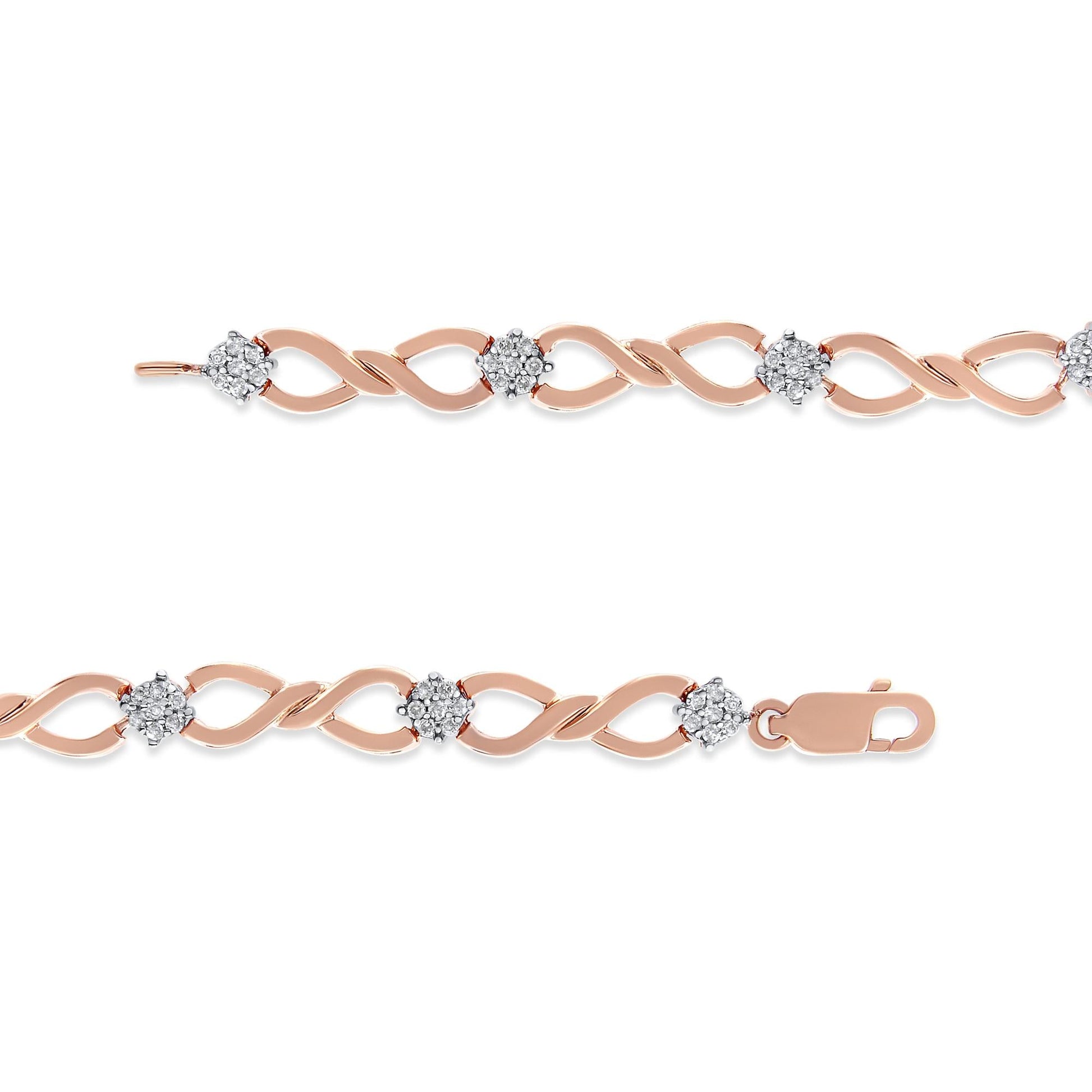 10K Rose Gold Plated .925 Sterling Silver 1/2 Cttw Diamond Infinity Link Tennis Bracelet (H-I Color, I2-I3 Clarity) -7”-4