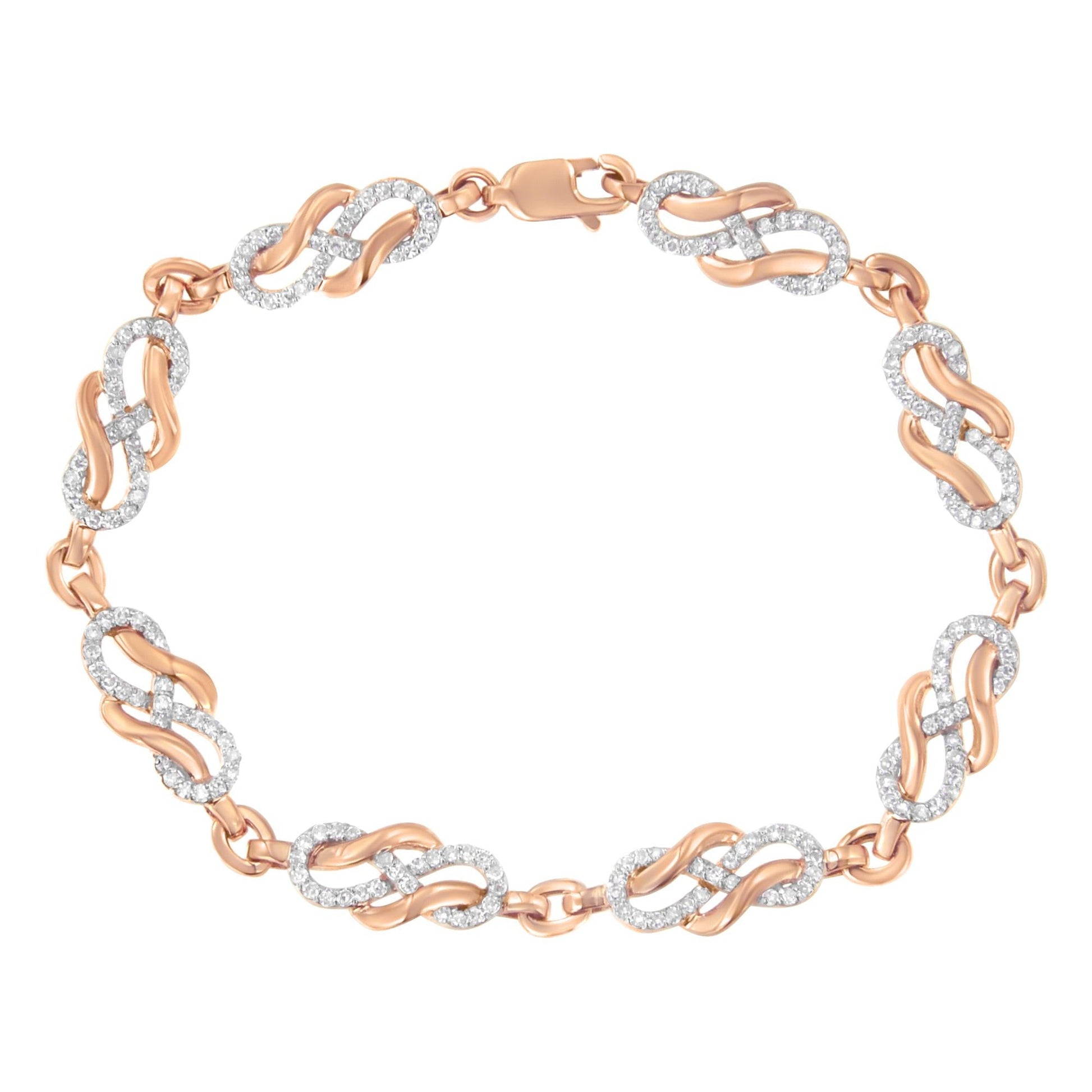 10K Rose Gold 1.0 Cttw Diamond Infinity Loop and Swirl Link Bracelet (I-J Color, I2-I3 Clarity) - 7.25" Inches-0