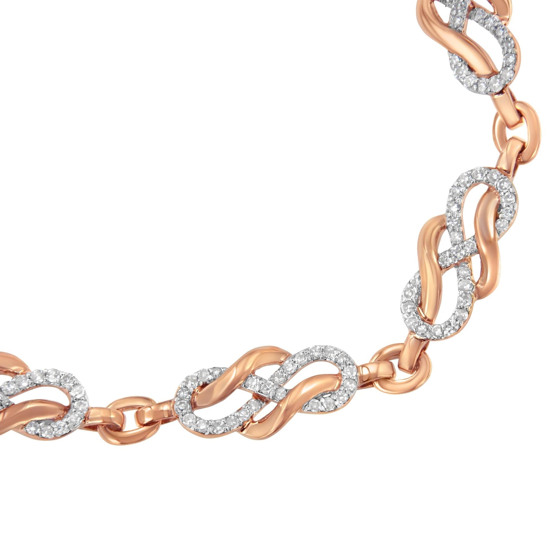 10K Rose Gold 1.0 Cttw Diamond Infinity Loop and Swirl Link Bracelet (I-J Color, I2-I3 Clarity) - 7.25" Inches-1