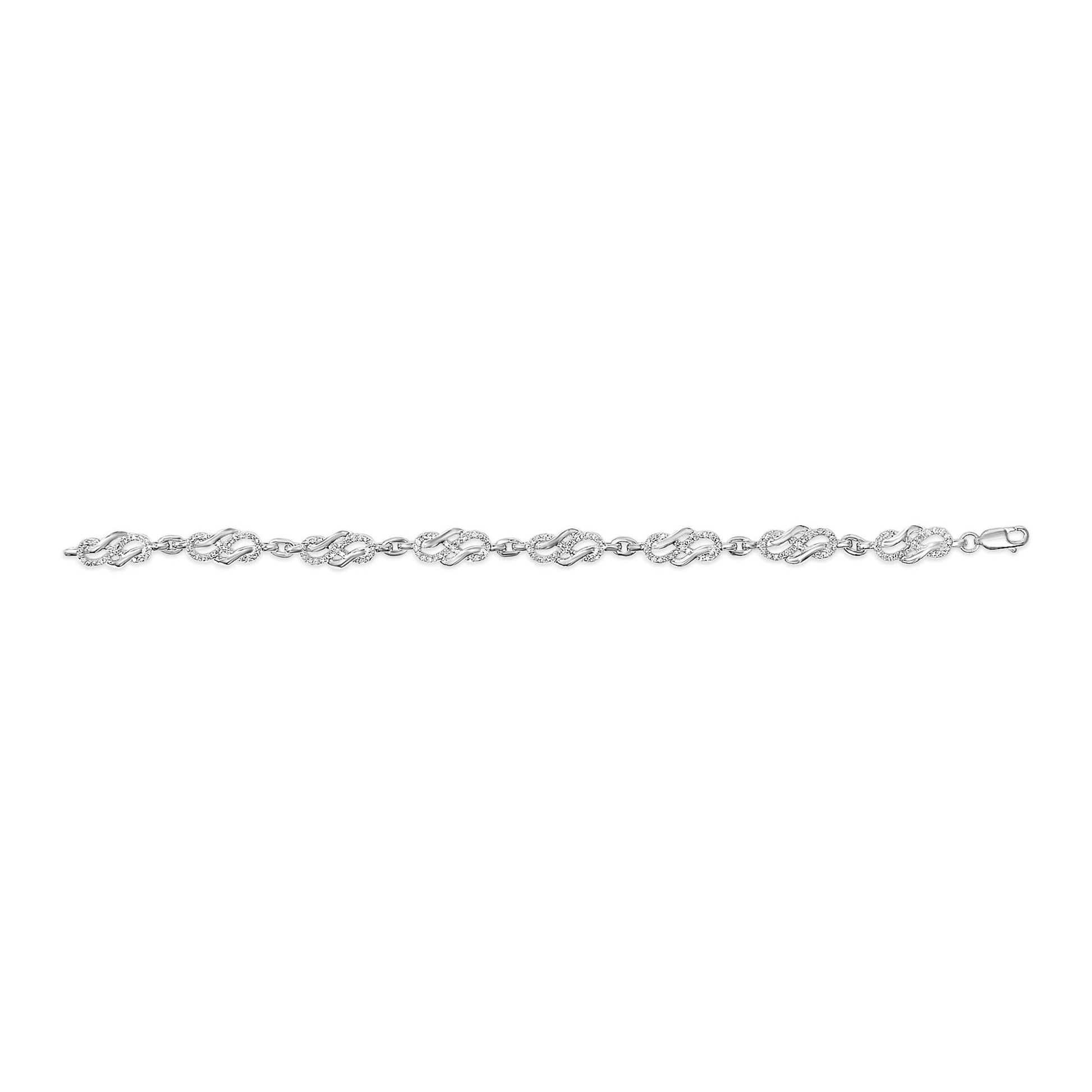.925 Sterling Silver 1.0 Cttw Diamond Infinity Loop and Swirl Link Bracelet (I-J Color, I2-I3 Clarity) - 7.25" Inches-3