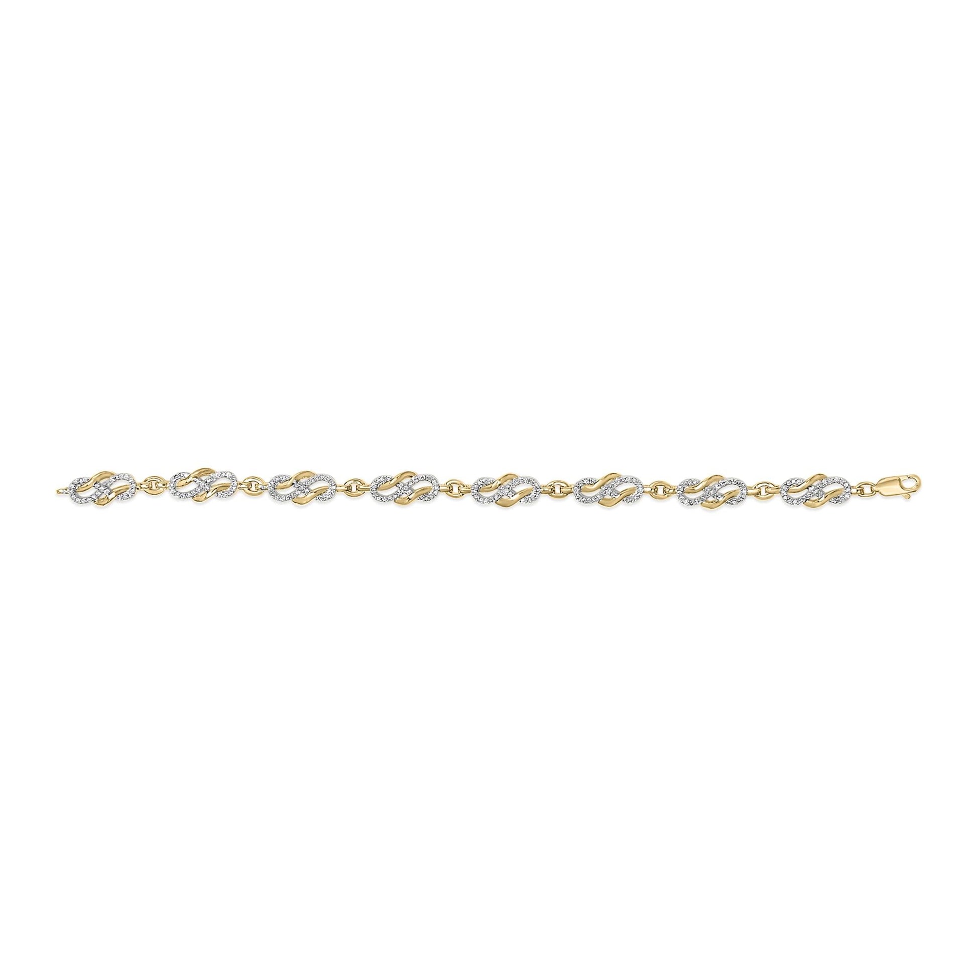 14K Yellow Gold Plated .925 Sterling Silver 1.0 Cttw Diamond Infinity Loop and Swirl Link Bracelet-3