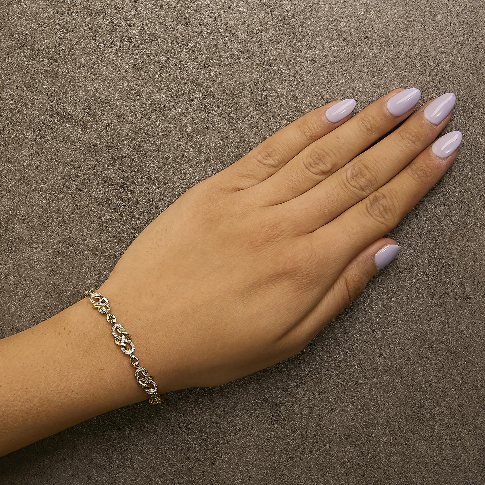 14K Yellow Gold Plated .925 Sterling Silver 1.0 Cttw Diamond Infinity Loop and Swirl Link Bracelet-2