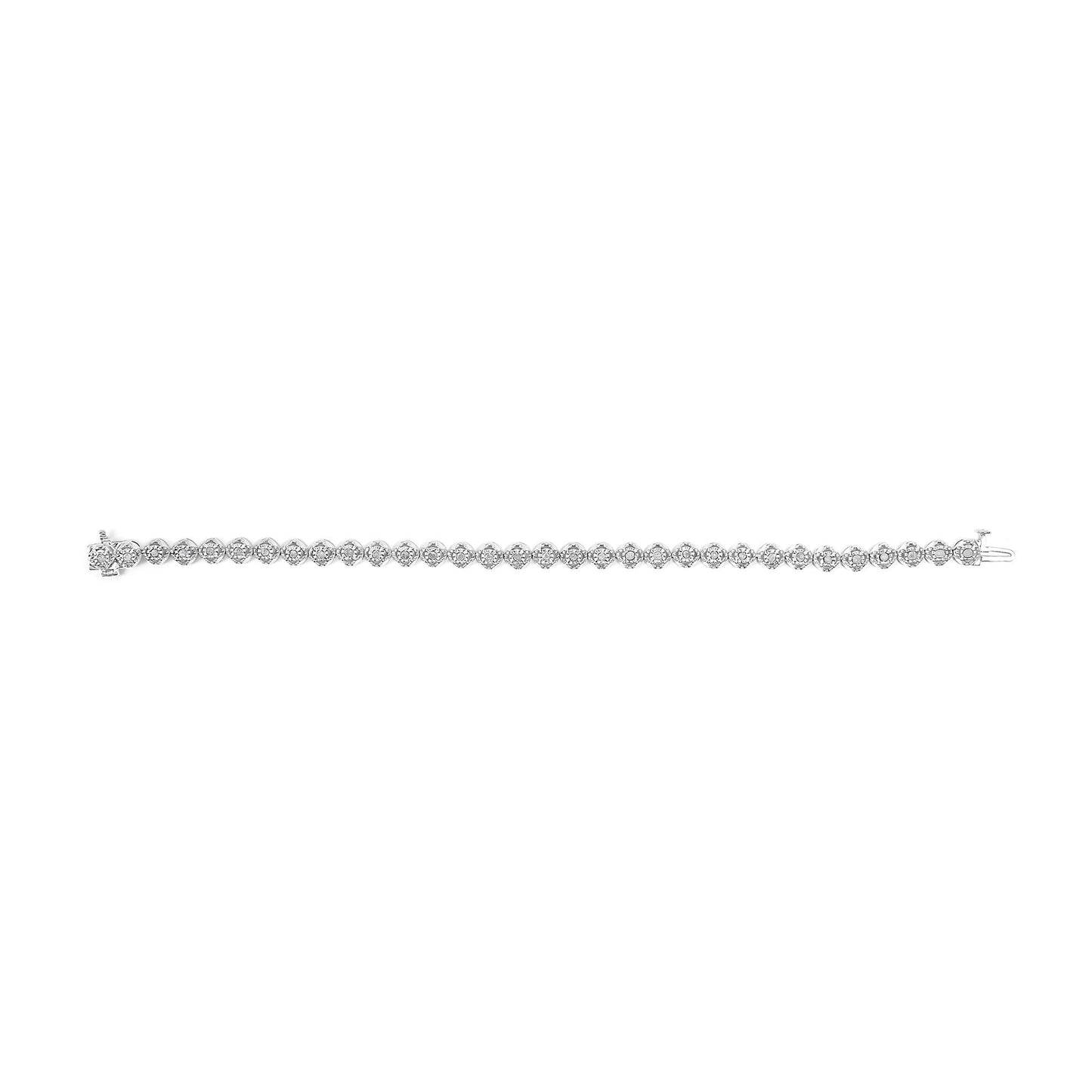 .925 Sterling Silver 1.0 Cttw Diamond Miracle-Plate Open Quatrefoil Flower Circle-Link 7" Tennis Bracelet (I-J color, I3 clarity)-3