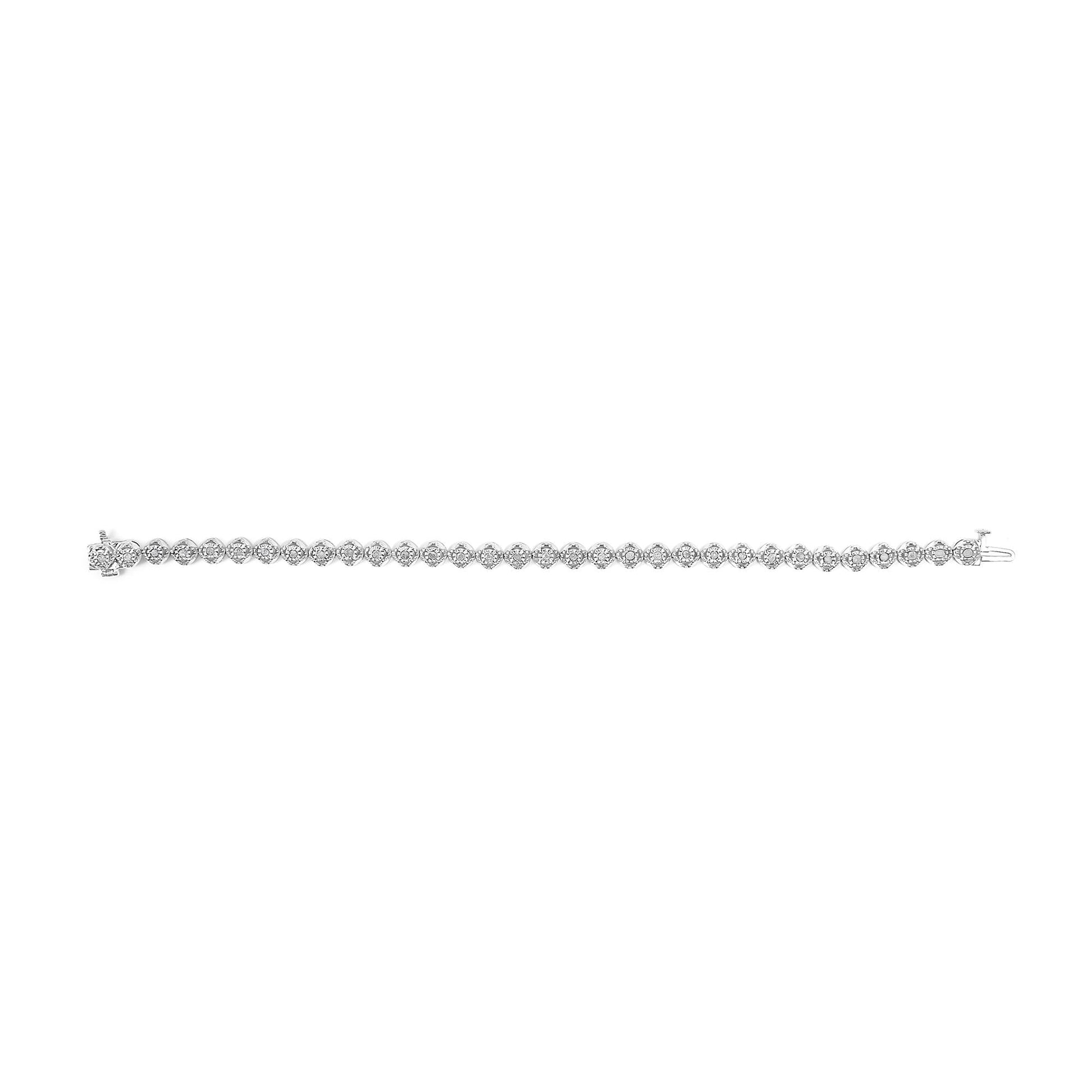 .925 Sterling Silver 1.0 Cttw Diamond Miracle-Plate Open Quatrefoil Flower Circle-Link 7" Tennis Bracelet (I-J color, I3 clarity)-3