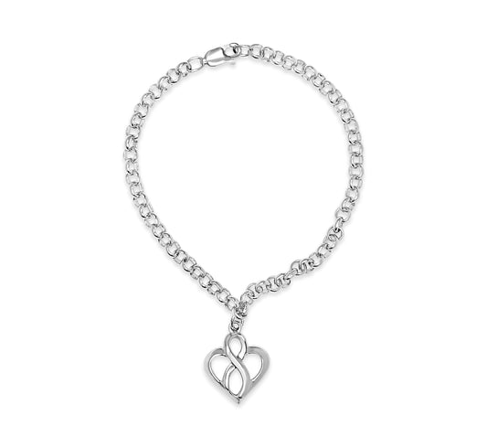 .925 Sterling Silver Open Heart with Center Vertical Infinity Chain Charm Bracelet - Size 7"-0