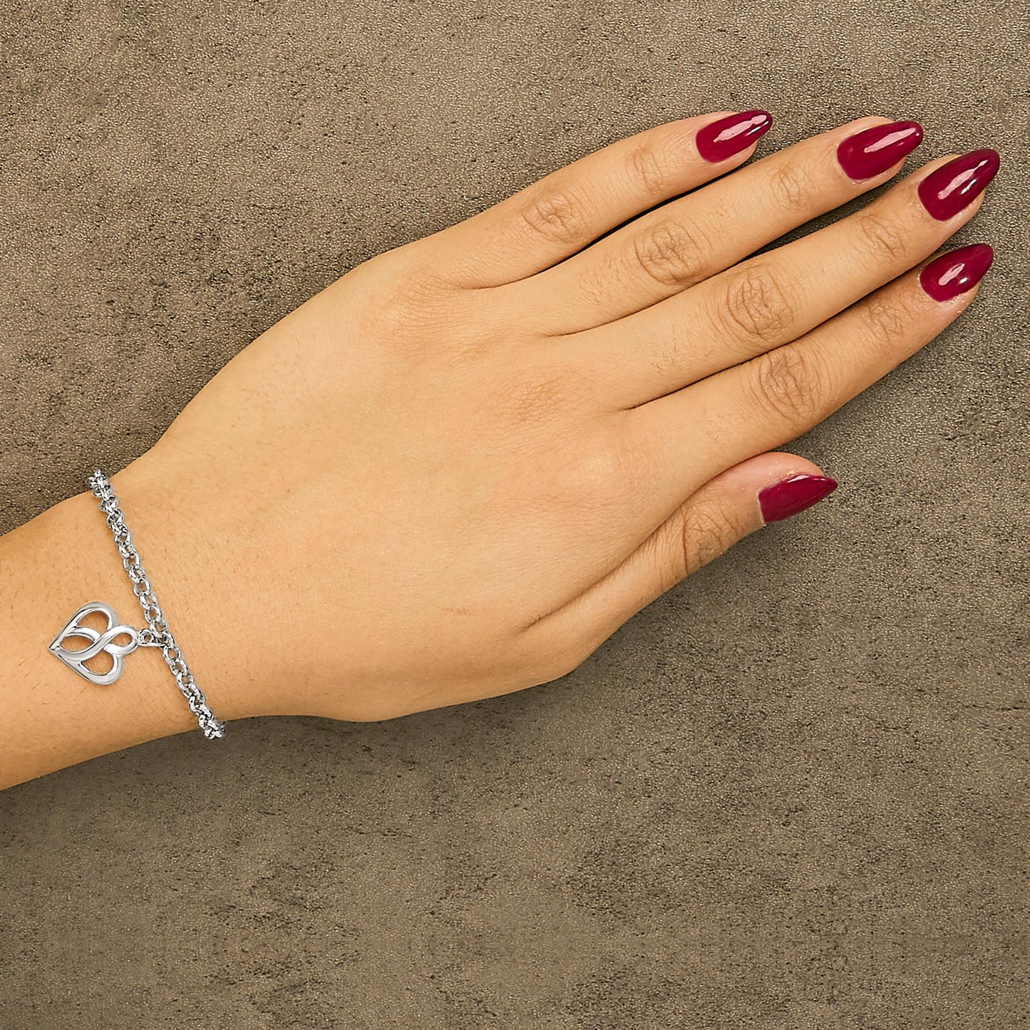 .925 Sterling Silver Open Heart with Center Vertical Infinity Chain Charm Bracelet - Size 7"-2