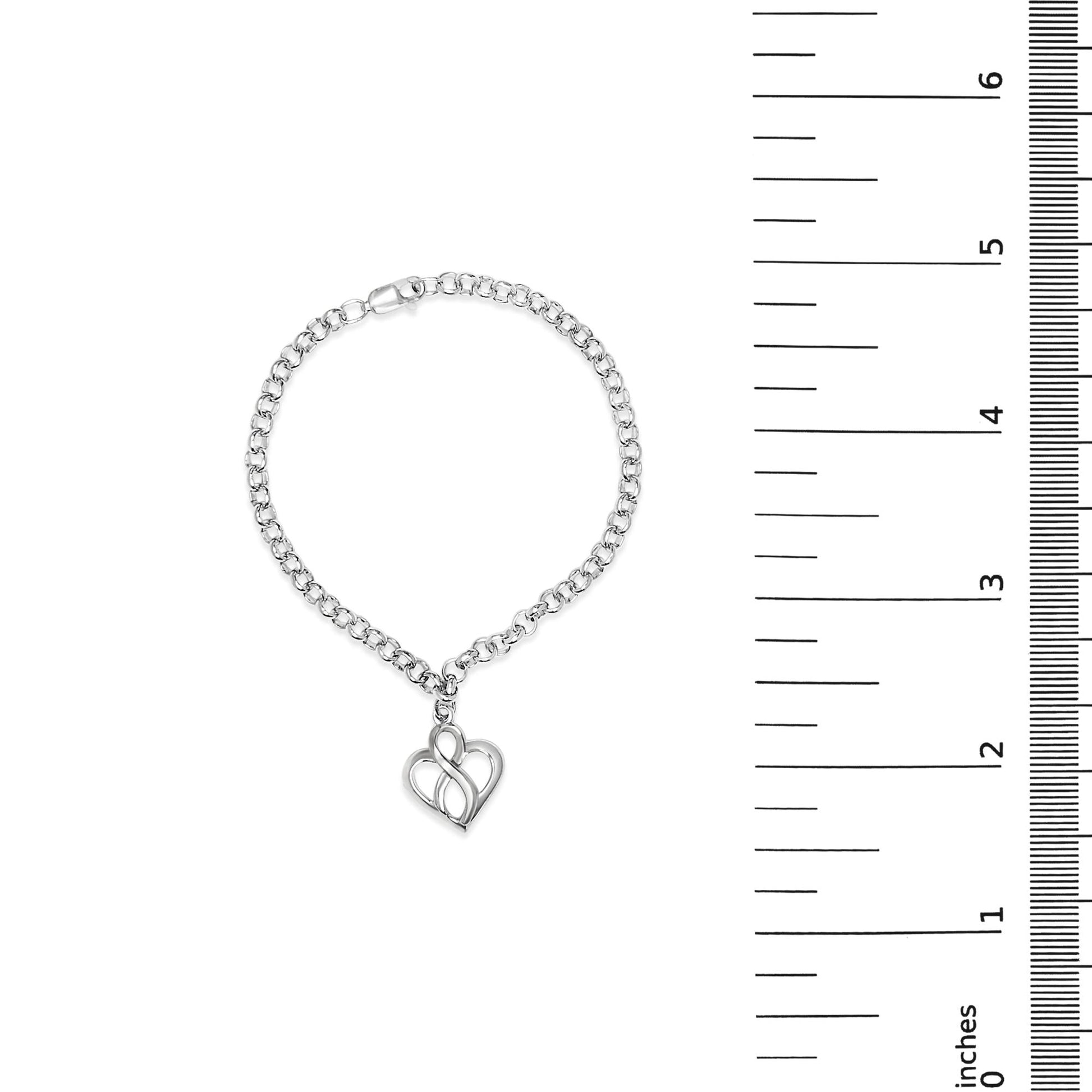 .925 Sterling Silver Open Heart with Center Vertical Infinity Chain Charm Bracelet - Size 7"-4