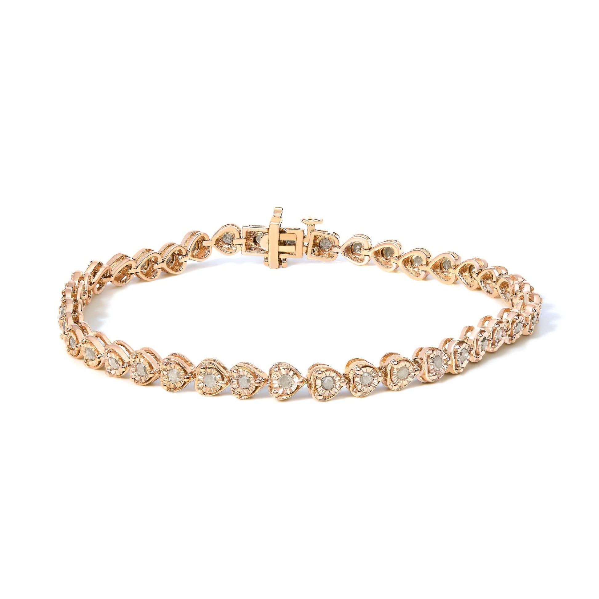 .925 Sterling Silver 1.0 Cttw Miracle Set Diamond Heart-Link 7" Tennis Bracelet (I-J Color, I2-I3 Clarity)-0
