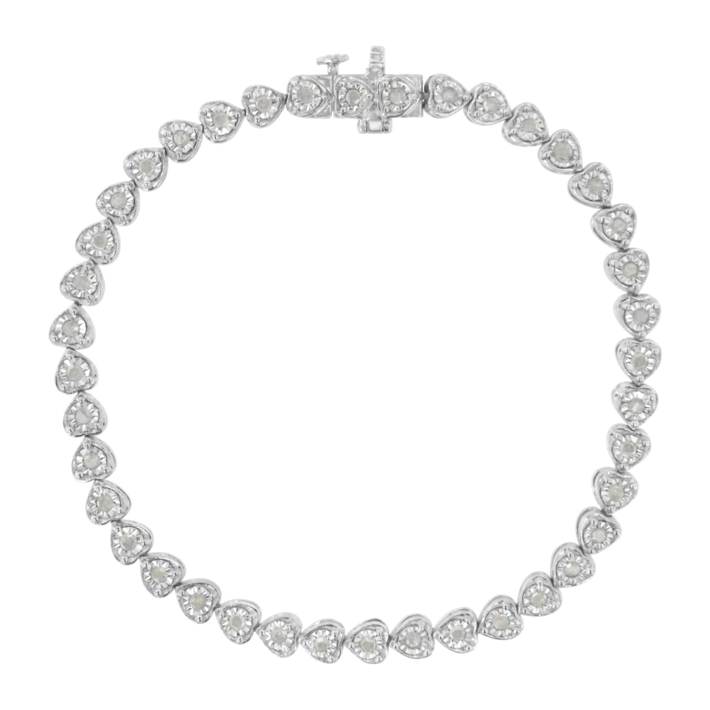 .925 Sterling Silver 1.0 Cttw Miracle Set Diamond Heart-Link 7" Tennis Bracelet (I-J Color, I2-I3 Clarity)-2