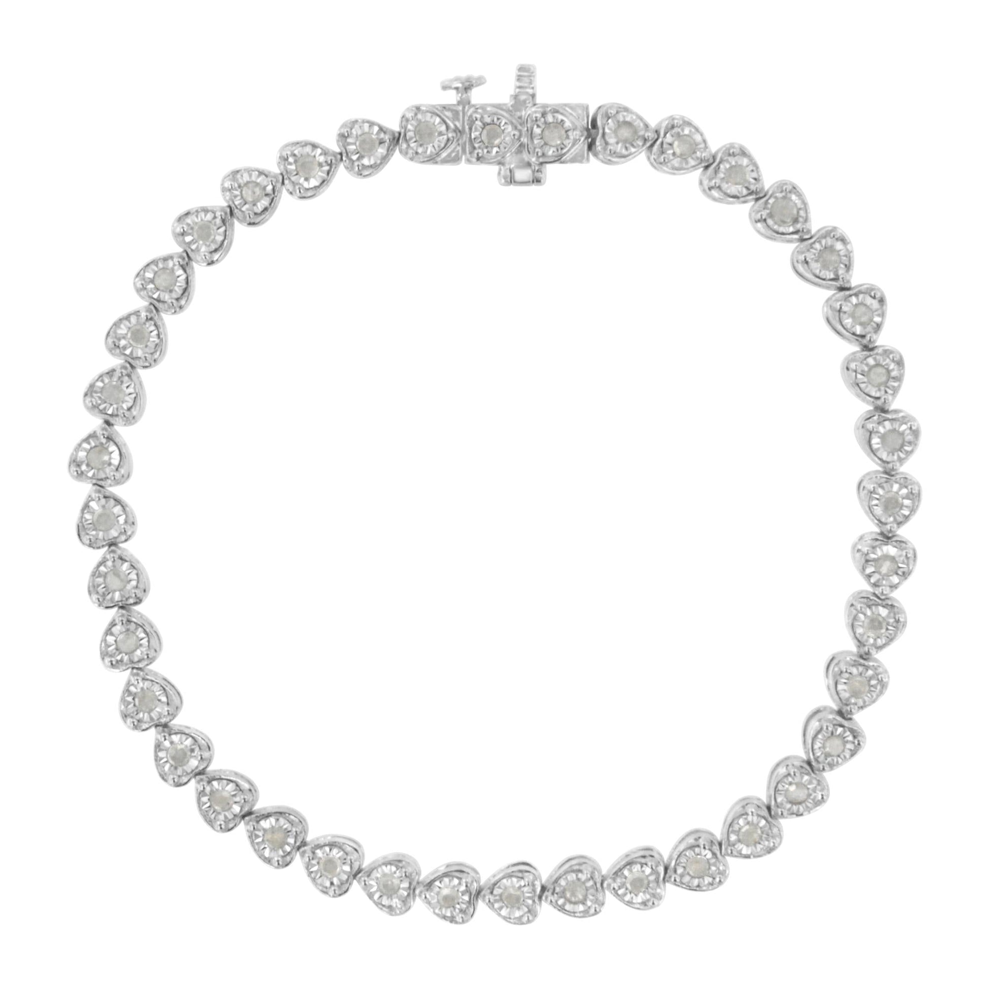 .925 Sterling Silver 1.0 Cttw Miracle Set Diamond Heart-Link 7" Tennis Bracelet (I-J Color, I2-I3 Clarity)-2