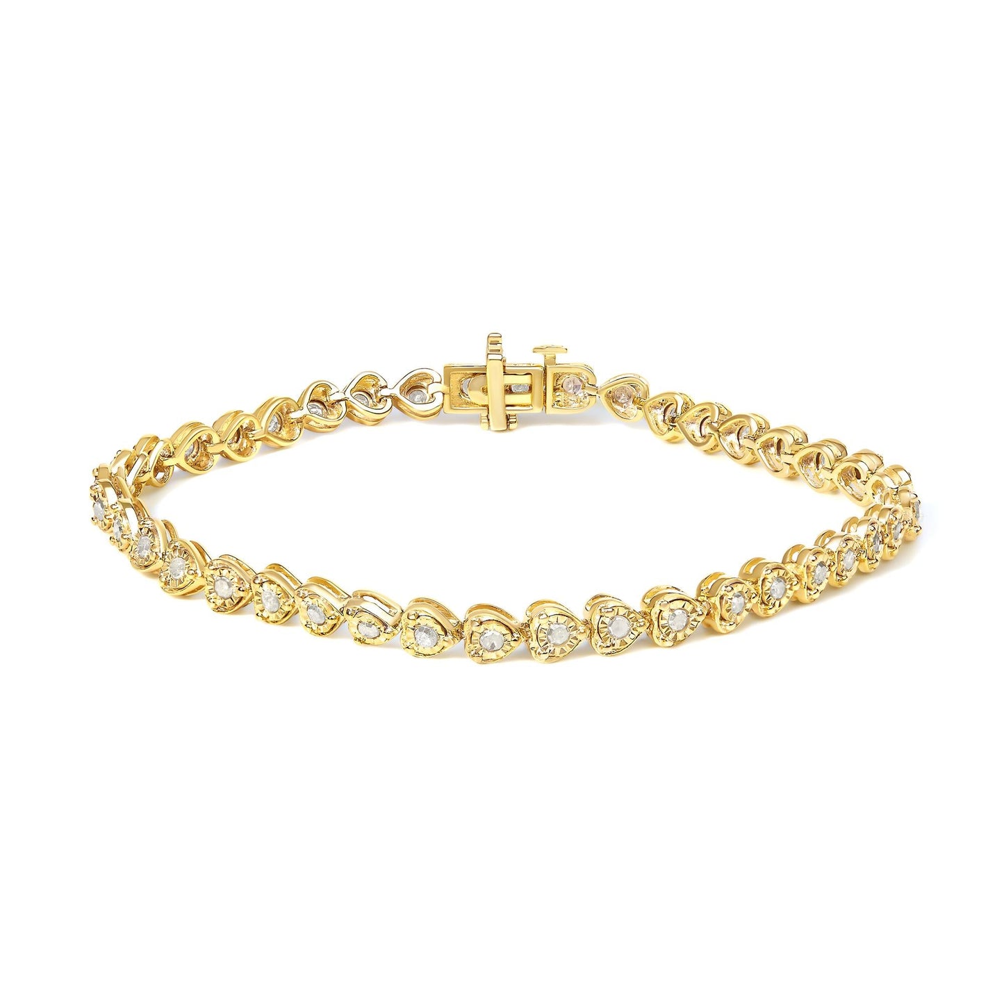 .925 Sterling Silver 1.0 Cttw Miracle Set Diamond Heart-Link 7" Tennis Bracelet (I-J Color, I2-I3 Clarity)-1
