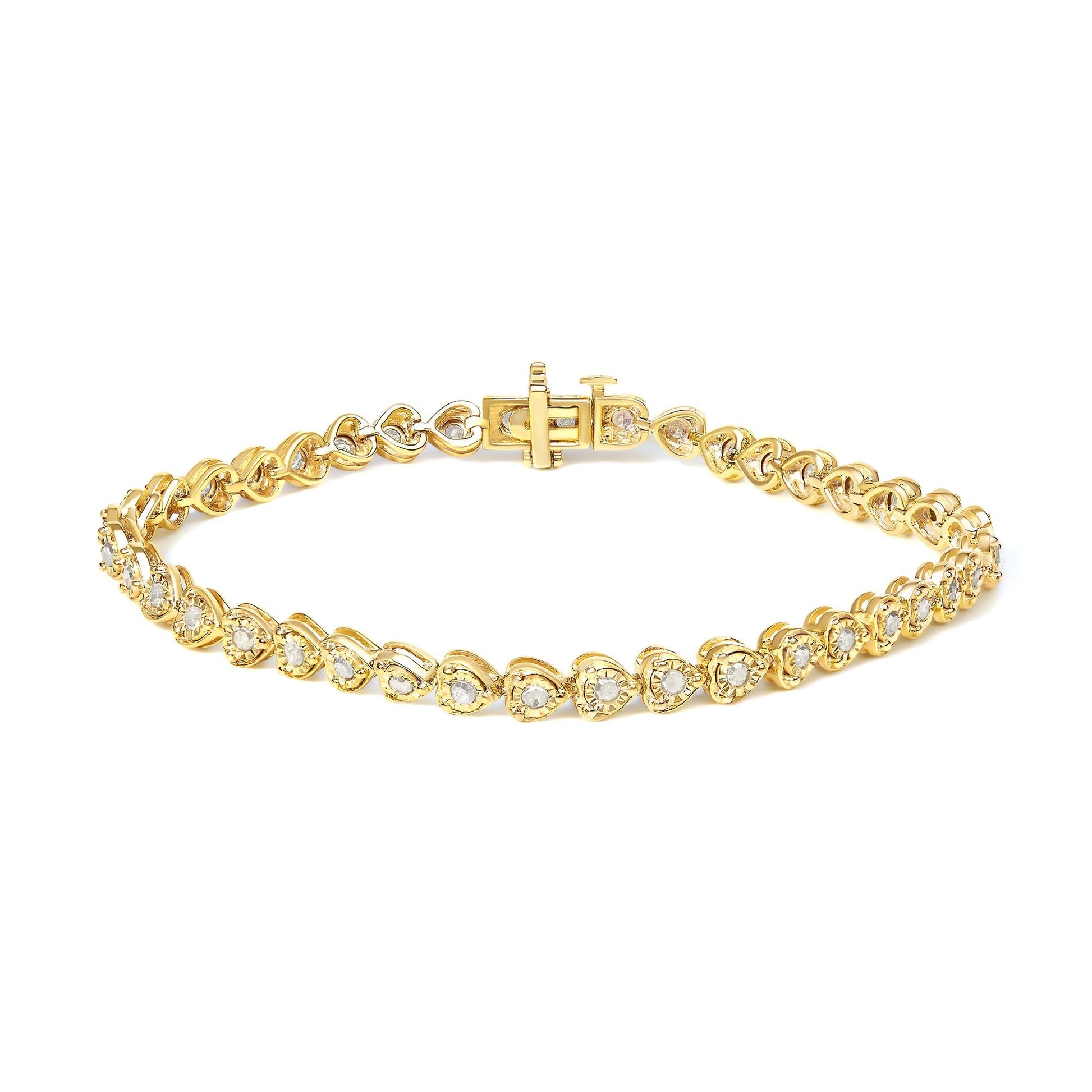 .925 Sterling Silver 1.0 Cttw Miracle Set Diamond Heart-Link 7" Tennis Bracelet (I-J Color, I2-I3 Clarity)-1