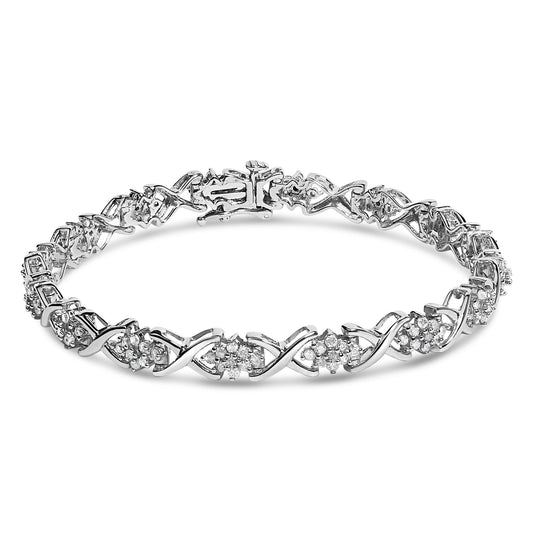 .925 Sterling Silver 1-1/2 Cttw Diamond Cluster X Link 7" Tennis Bracelet (I-J color, I3 clarity)-0