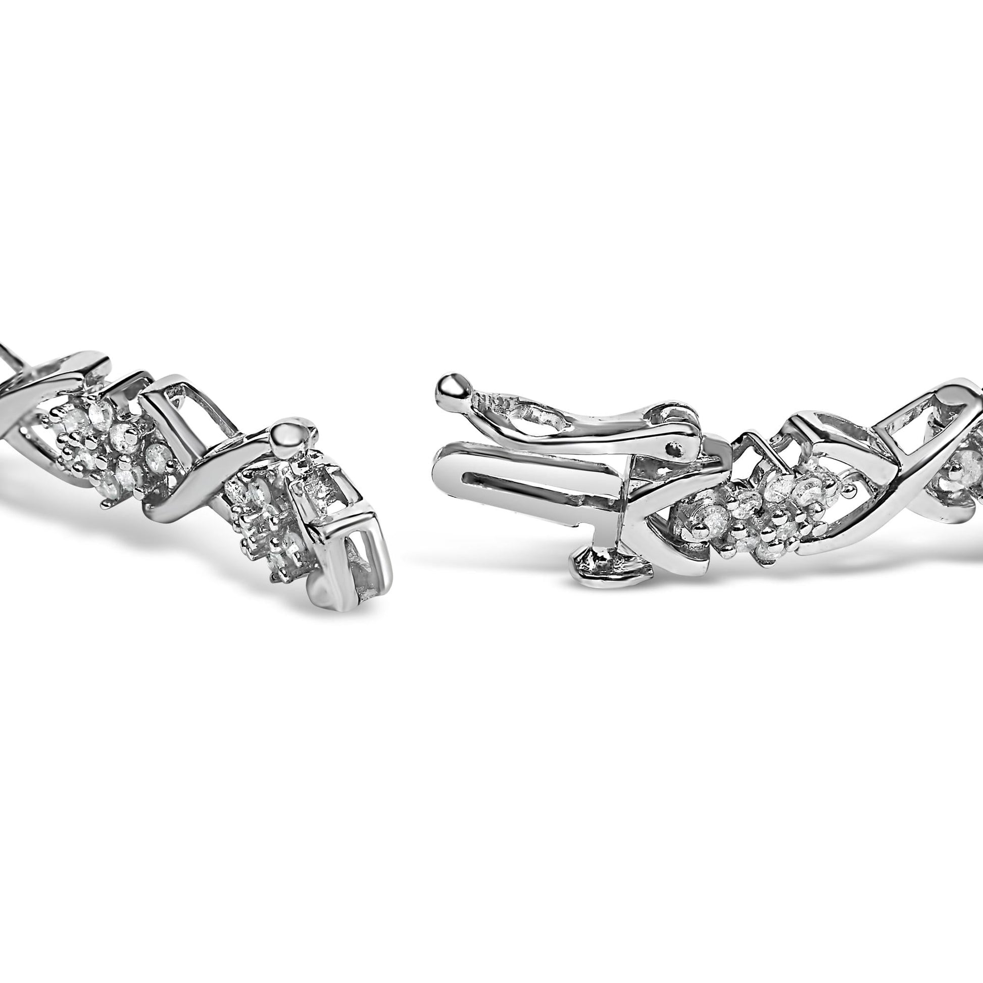 .925 Sterling Silver 1-1/2 Cttw Diamond Cluster X Link 7" Tennis Bracelet (I-J color, I3 clarity)-1