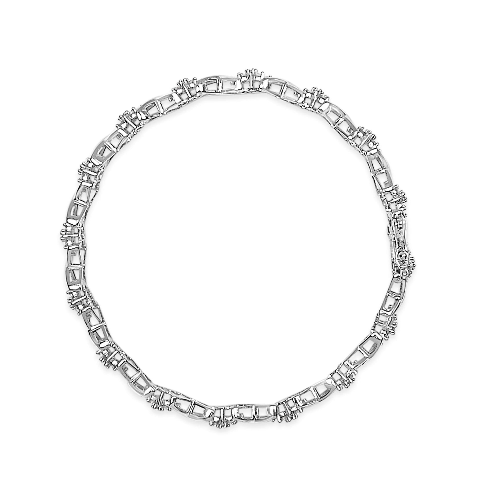 .925 Sterling Silver 1-1/2 Cttw Diamond Cluster X Link 7" Tennis Bracelet (I-J color, I3 clarity)-3
