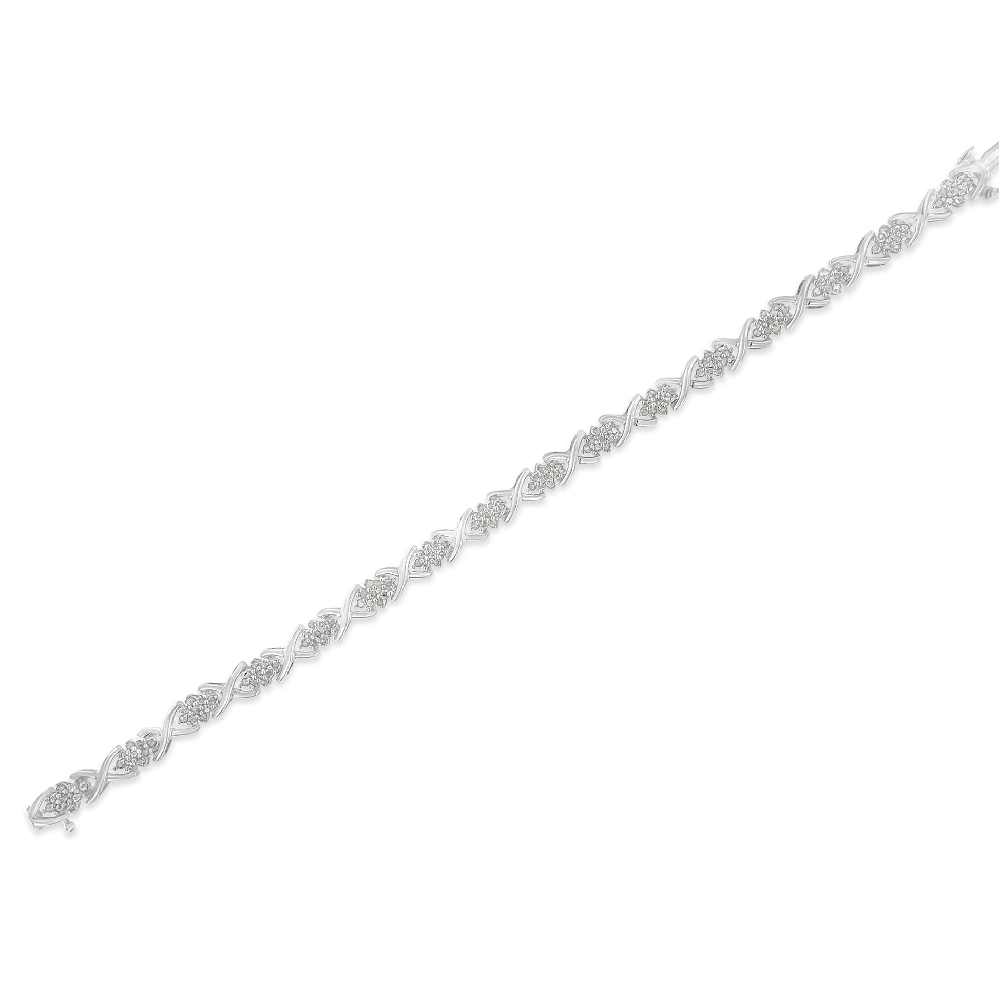.925 Sterling Silver 1-1/2 Cttw Diamond Cluster X Link 7" Tennis Bracelet (I-J color, I3 clarity)-4