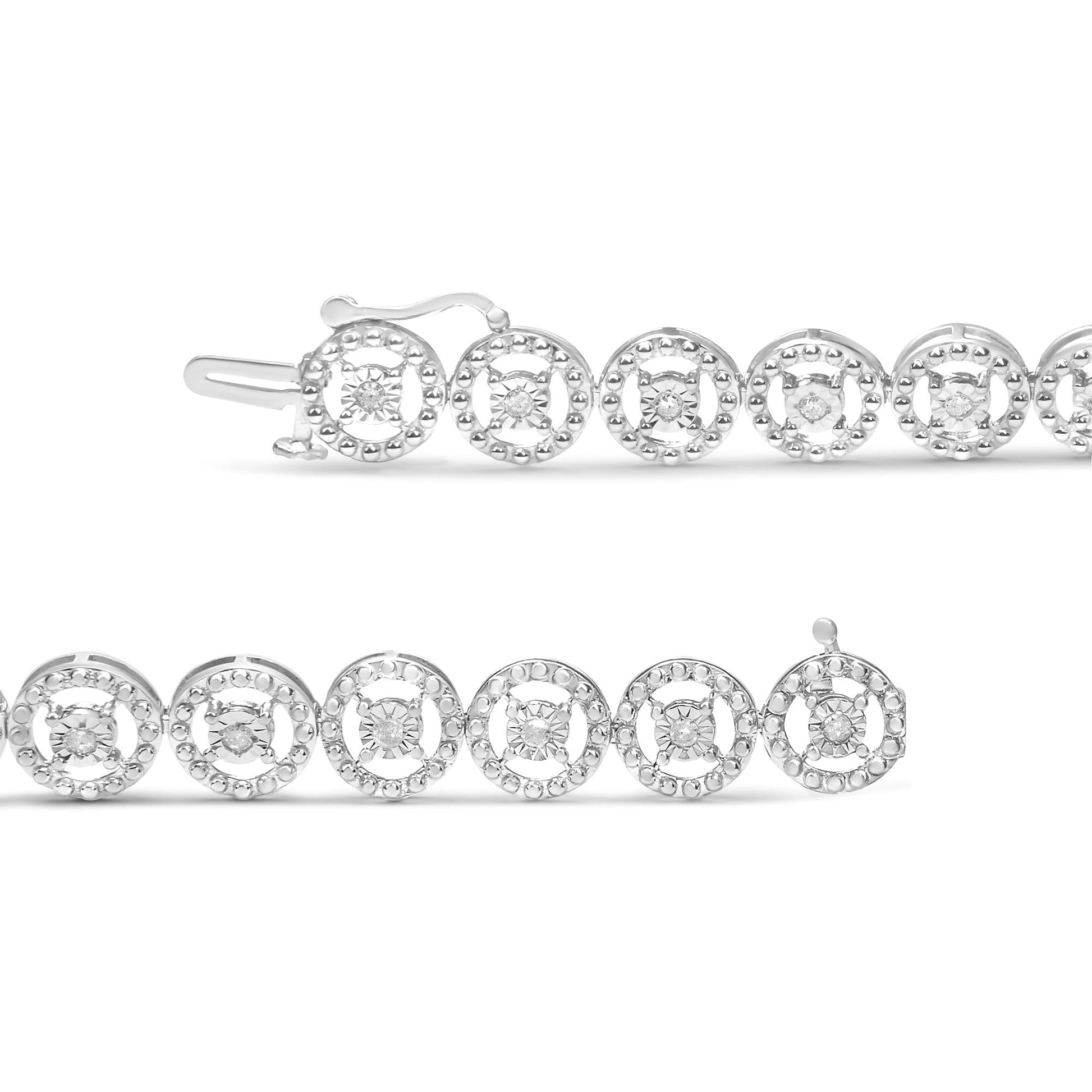 .925 Sterling Silver 1/2 Cttw Diamond Nested Circle Miracle Set Open Wheel 7" Fashion Link Bracelet (I-J Color, I3 Clarity)-3