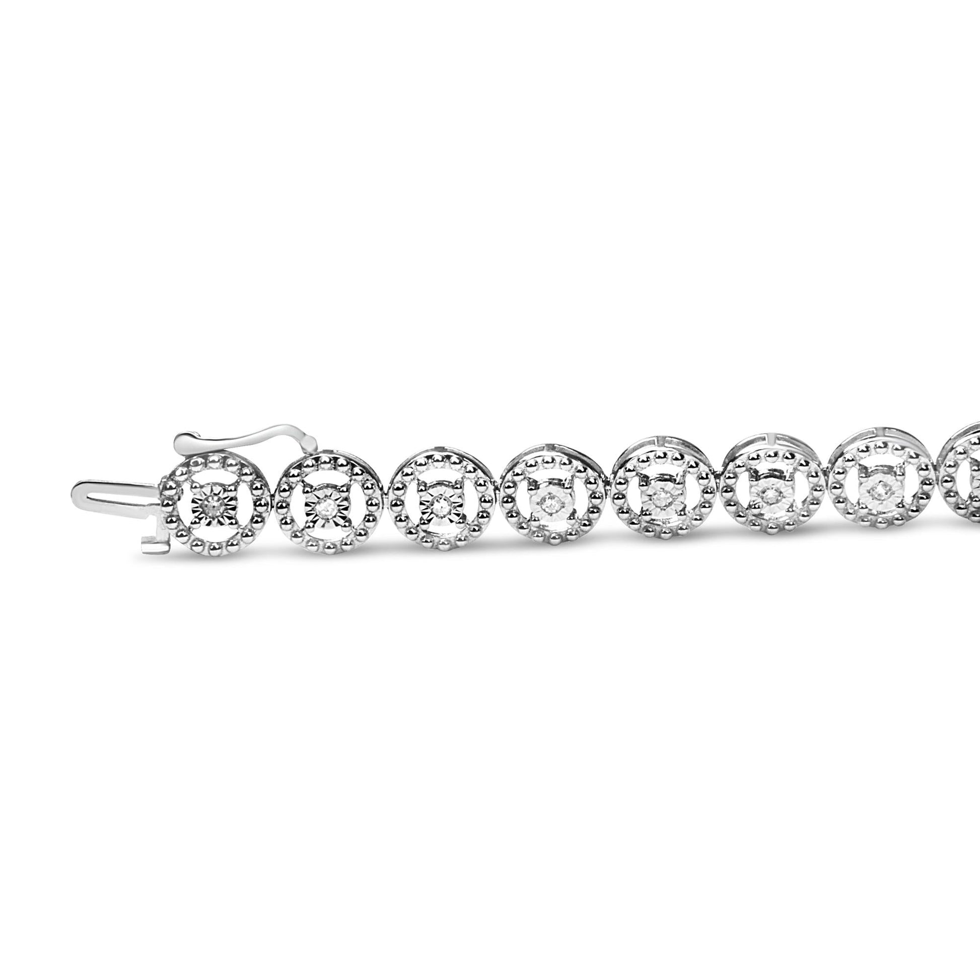 .925 Sterling Silver 1/2 Cttw Diamond Nested Circle Miracle Set Open Wheel 7" Fashion Link Bracelet (I-J Color, I3 Clarity)-4