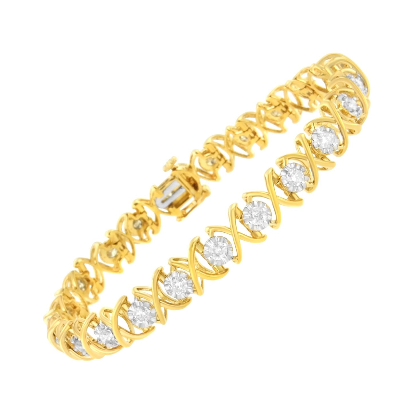 10K Yellow Gold Plated Sterling Silver 2 cttw Diamond "XOXO" Bracelet (J-K Clarity, I1-I2 Color) - Size 7.25"-3