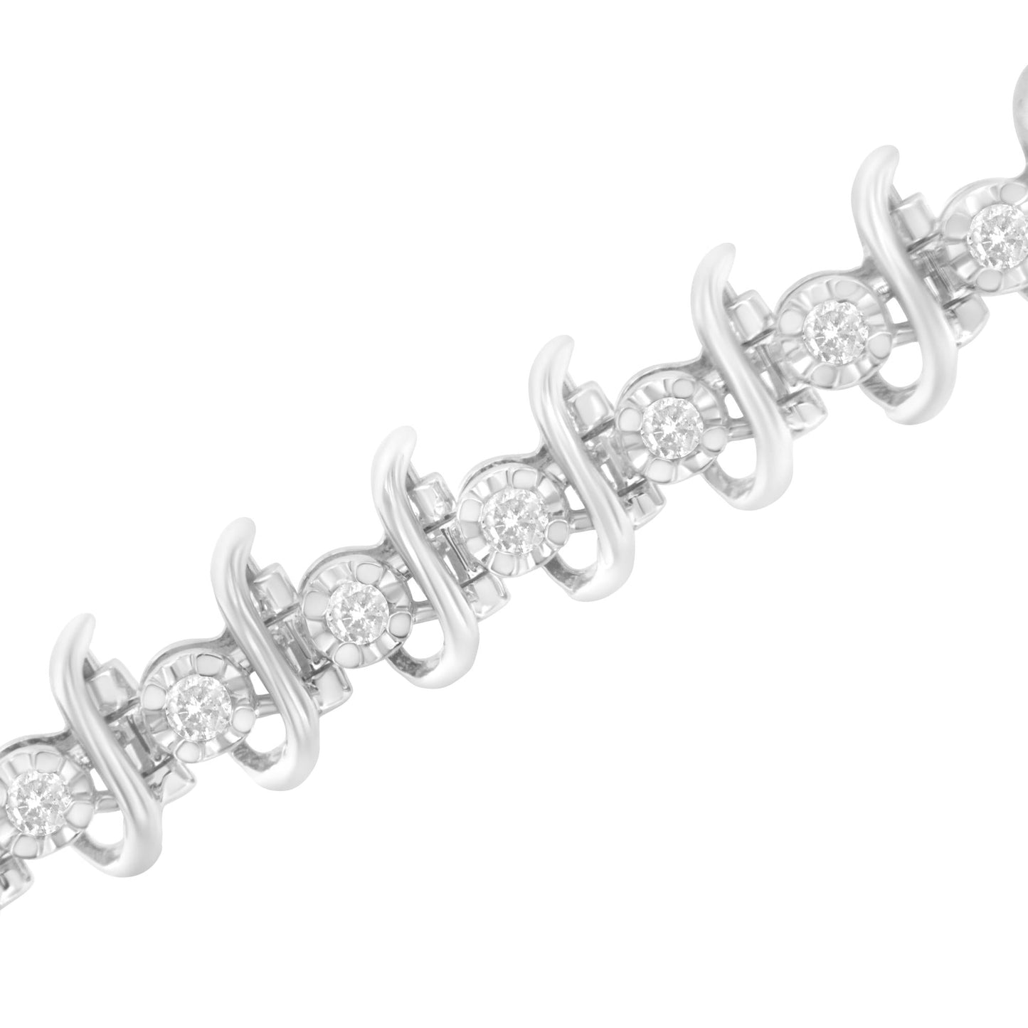 .925 Sterling Silver 1 cttw Prong-Set Diamond Link Bracelet (I-J, I1-I2) - 7.25"-4