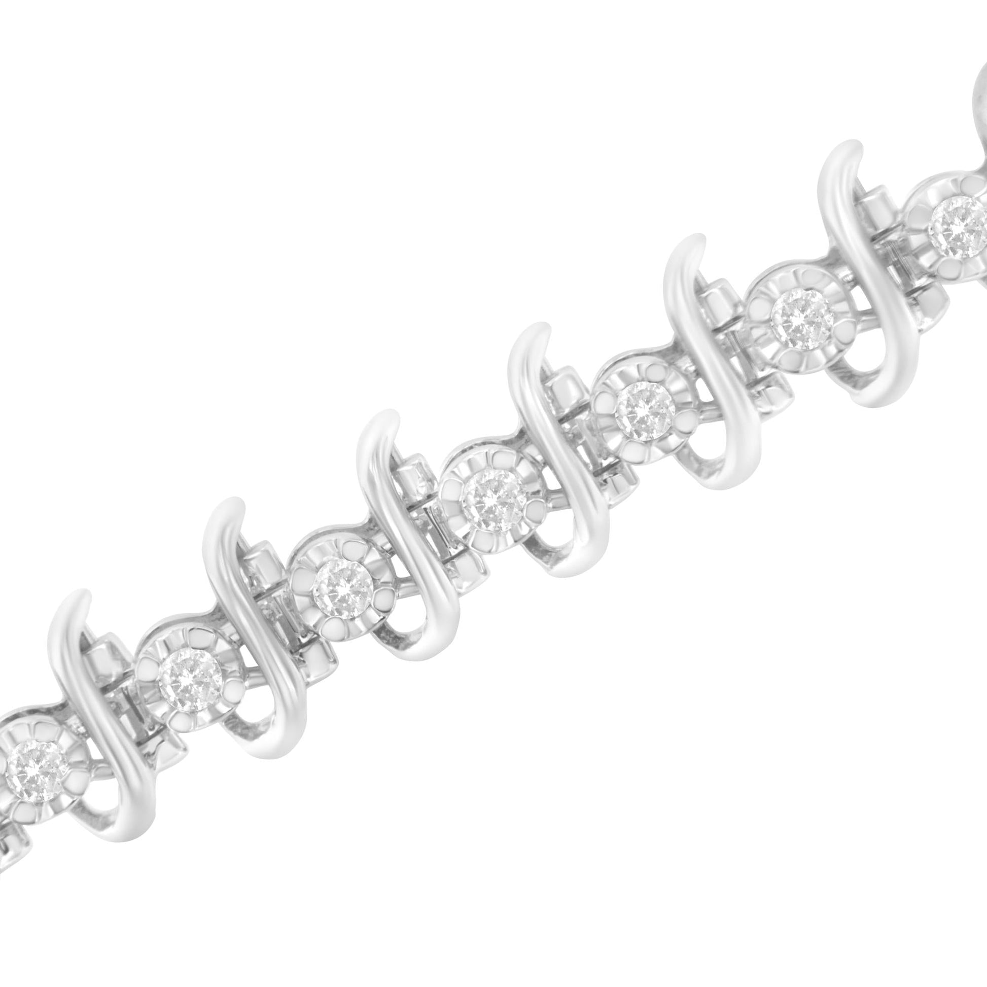 .925 Sterling Silver 1 cttw Prong-Set Diamond Link Bracelet (I-J, I1-I2) - 7.25"-4