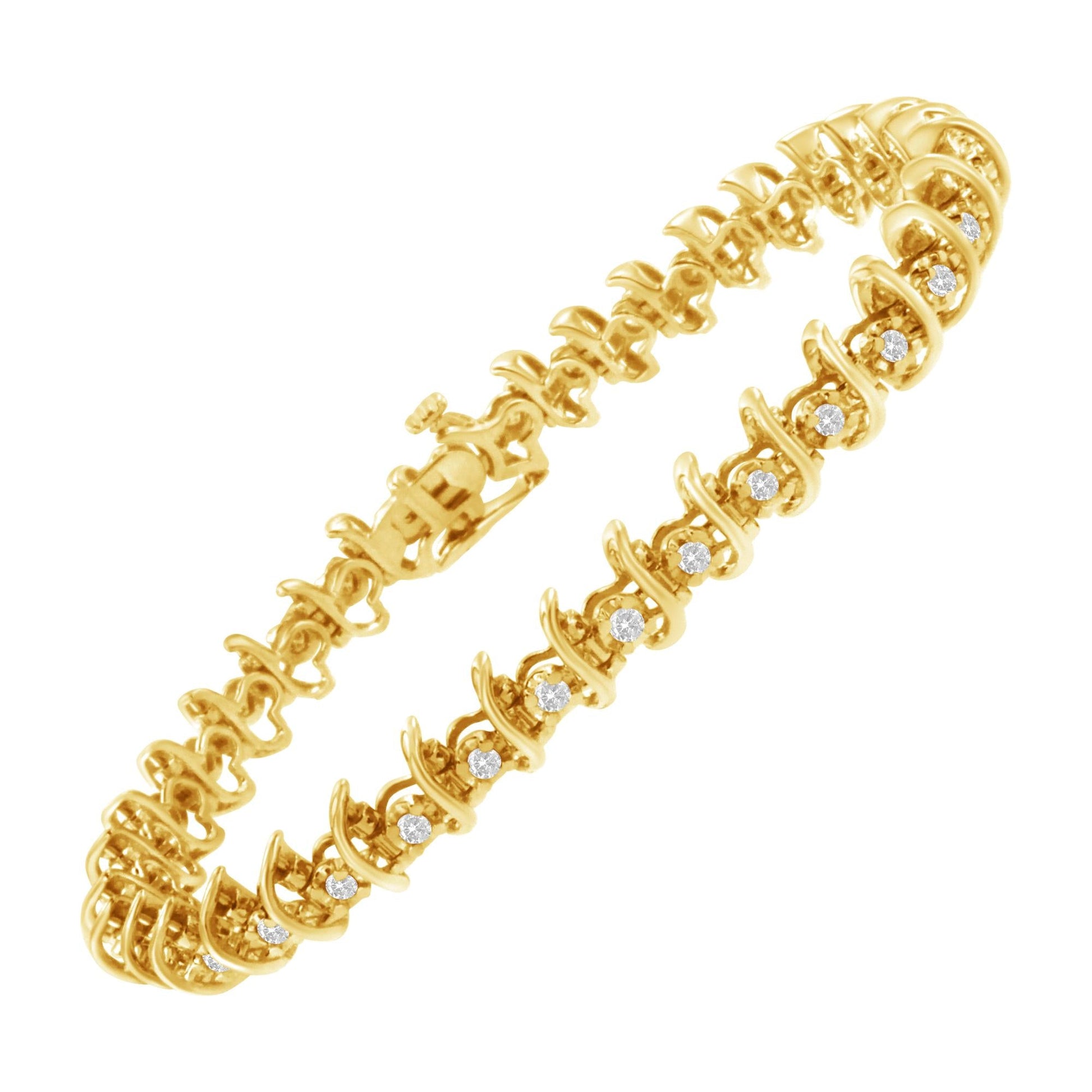 10KT Yellow Gold Plated .925 Sterling Silver 1 cttw Prong-Set Diamond Link Bracelet (J-K, I1-I2) - 7.5"-3