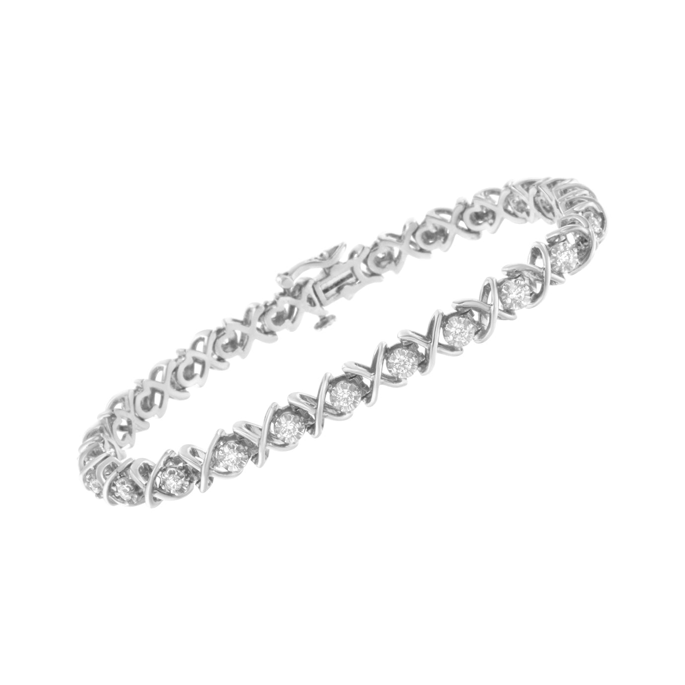 .925 Sterling Silver 1 cttw Brilliant Round-Cut Diamond "X" Link Bracelet (I-J Clarity, I2-I3 Color) - Size 7"-3