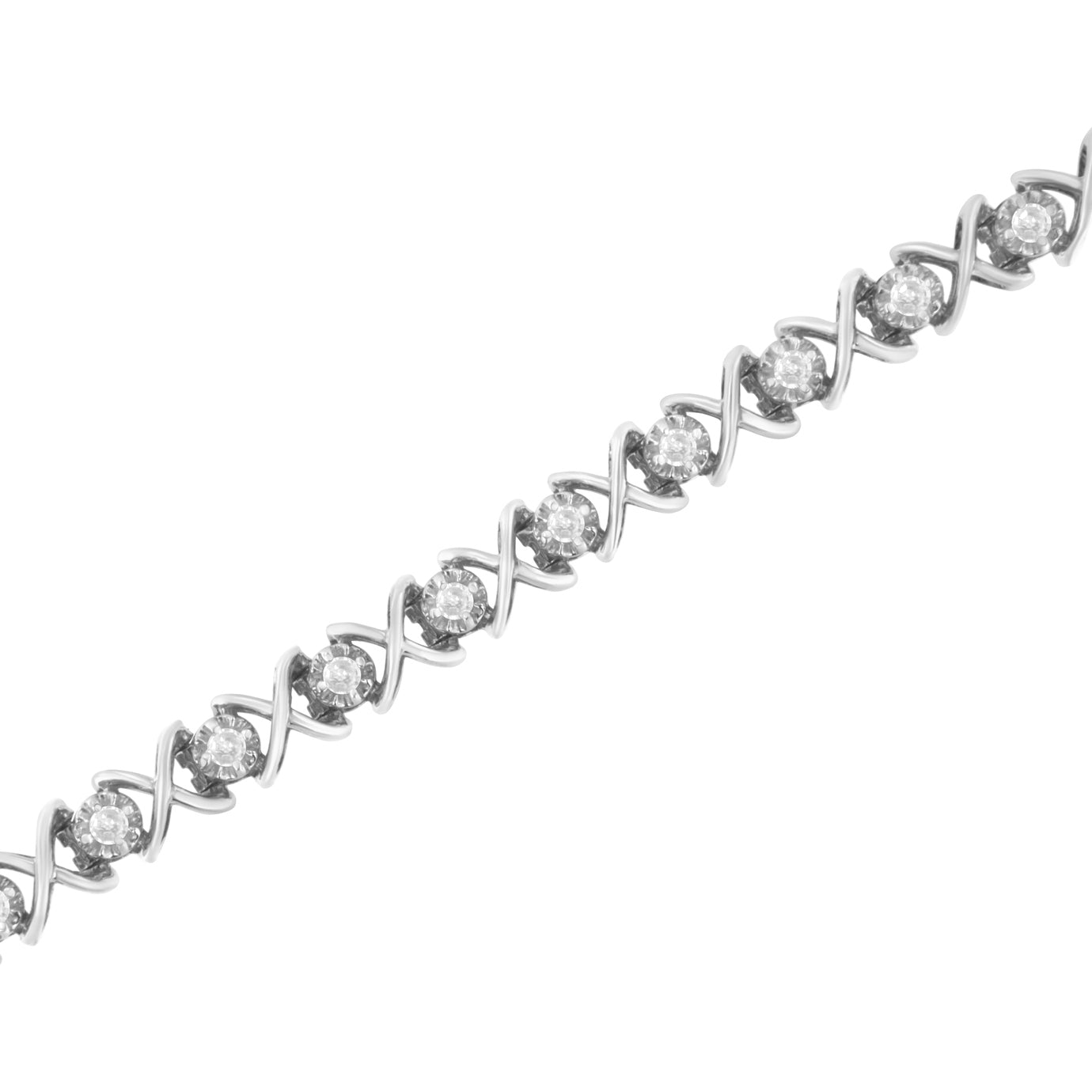.925 Sterling Silver 1 cttw Brilliant Round-Cut Diamond "X" Link Bracelet (I-J Clarity, I2-I3 Color) - Size 7"-4