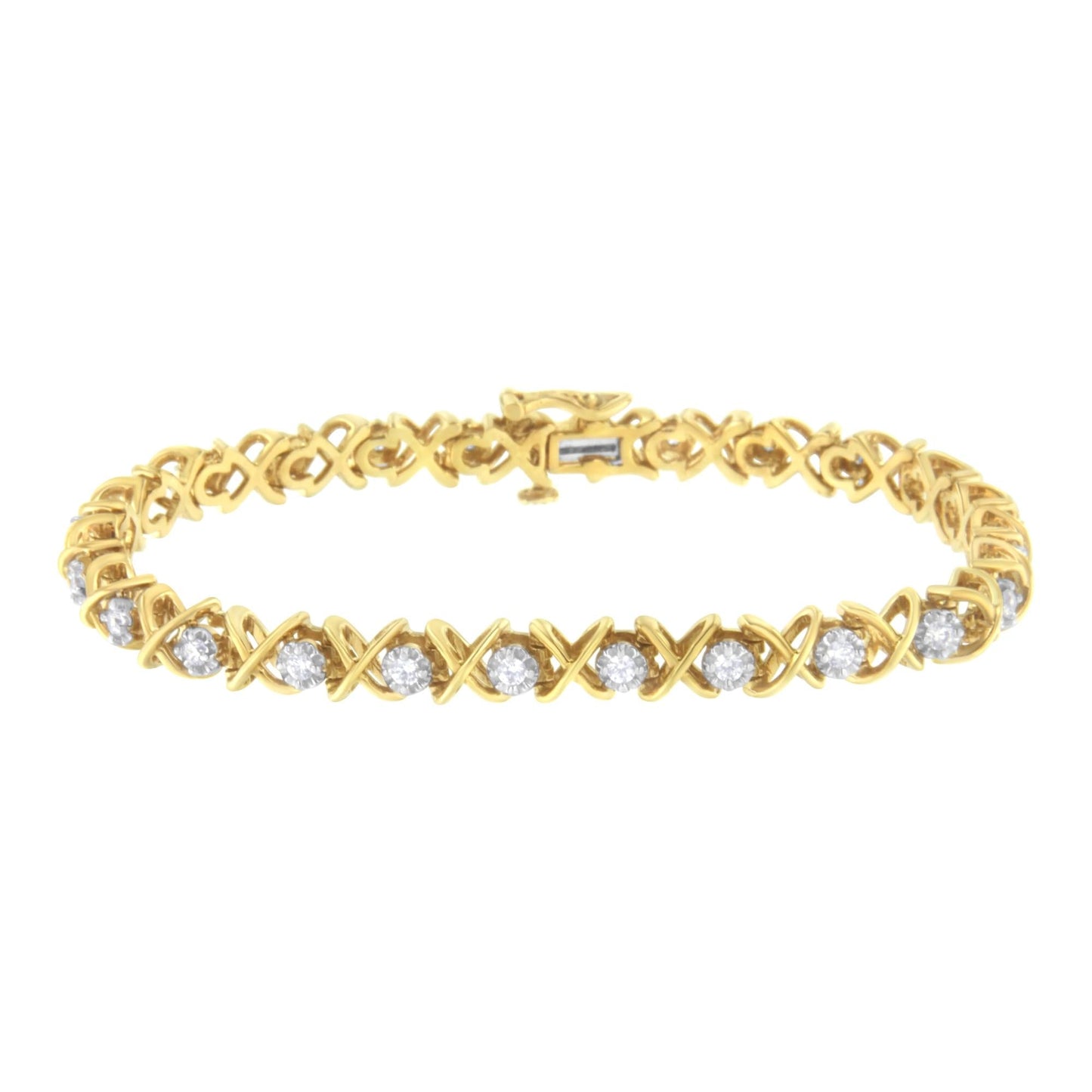 10K Yellow Gold Plated Sterling Silver 1 cttw Diamond Link Bracelet (J-K Clarity, I1-I2 Color) - Size 7"-0