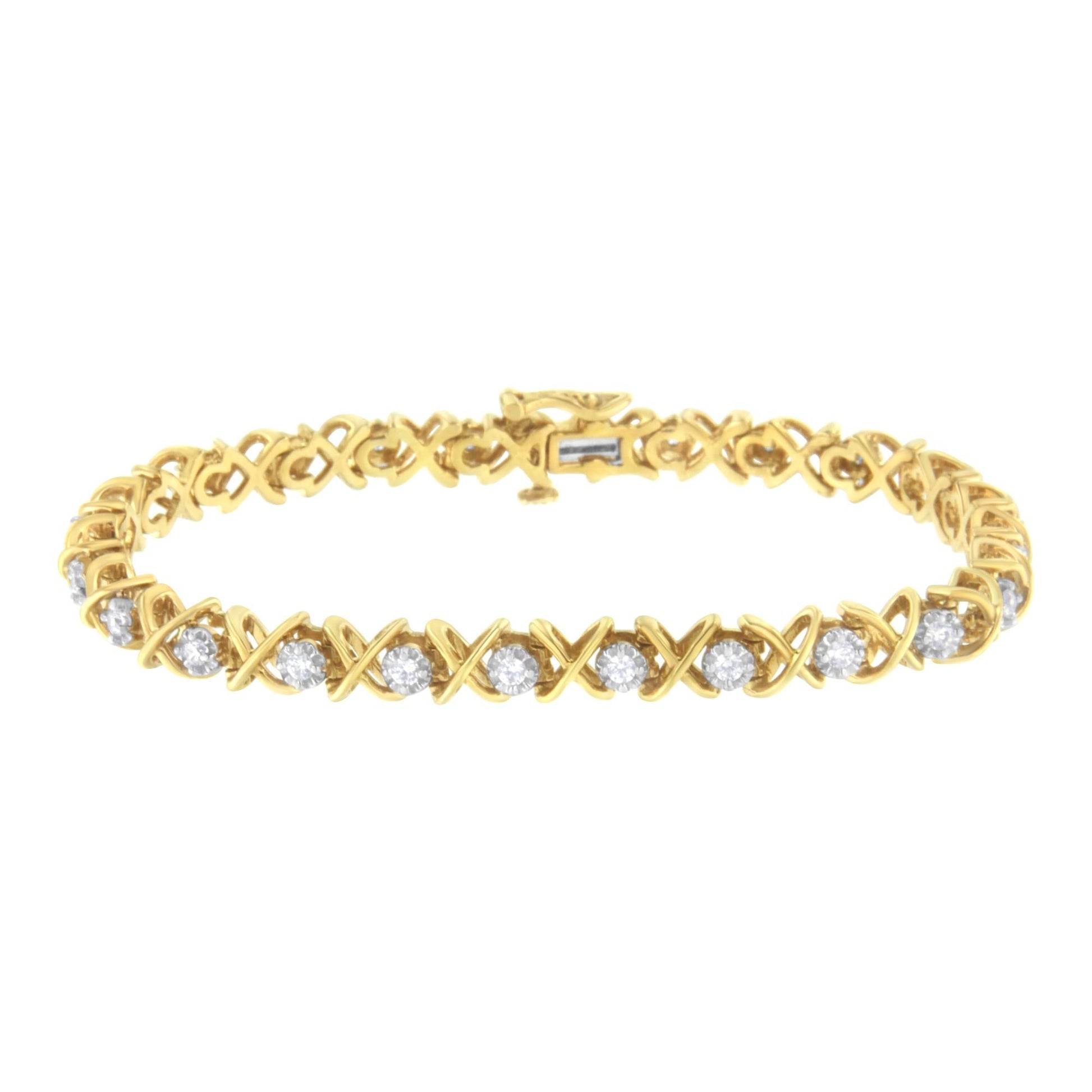 10K Yellow Gold Plated Sterling Silver 1 cttw Diamond Link Bracelet (J-K Clarity, I1-I2 Color) - Size 7"-0