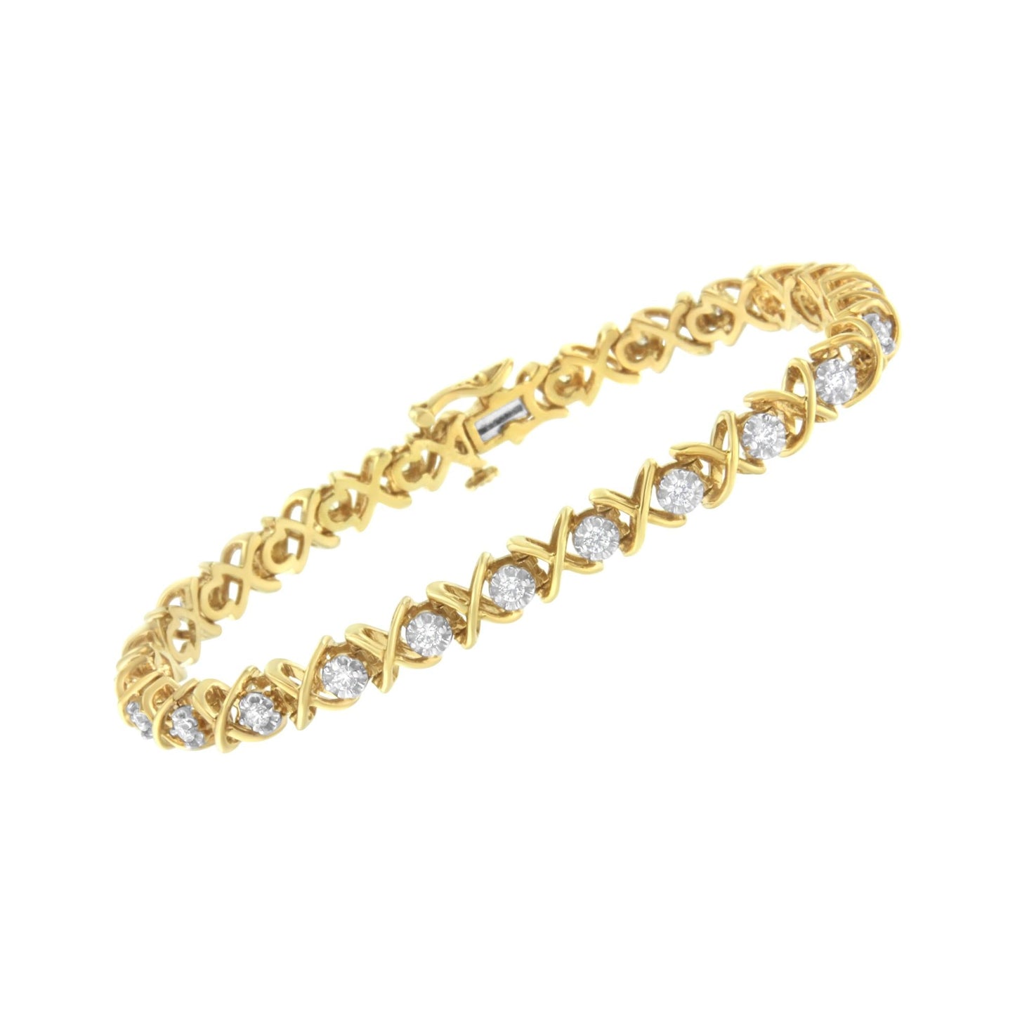 10K Yellow Gold Plated Sterling Silver 1 cttw Diamond Link Bracelet (J-K Clarity, I1-I2 Color) - Size 7"-3