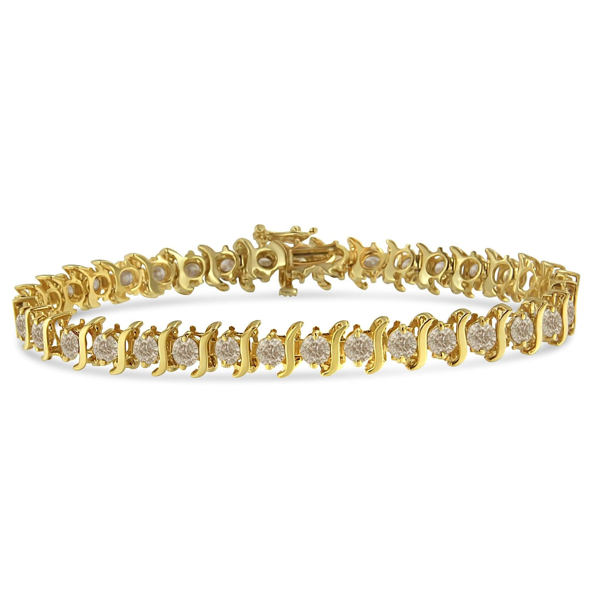 10K Yellow Gold Plated .925 Sterling Silver 7.0 cttw 2-Prong Set Round Brilliant Cut Diamond "S" Link Bracelet (J-K color, I1-I2 clarity) - 7"-0