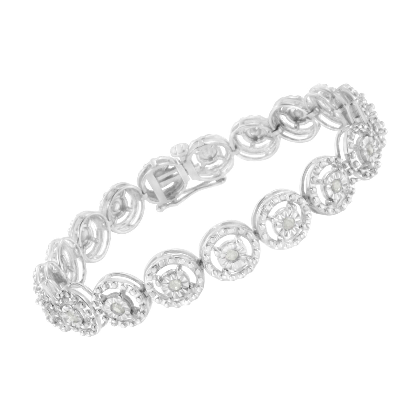 .925 Sterling Silver 1.0 Cttw Diamond Nested Circle Miracle Set Open Wheel 7" Fashion Link Bracelet (I-J Color, I3 Clarity)-3