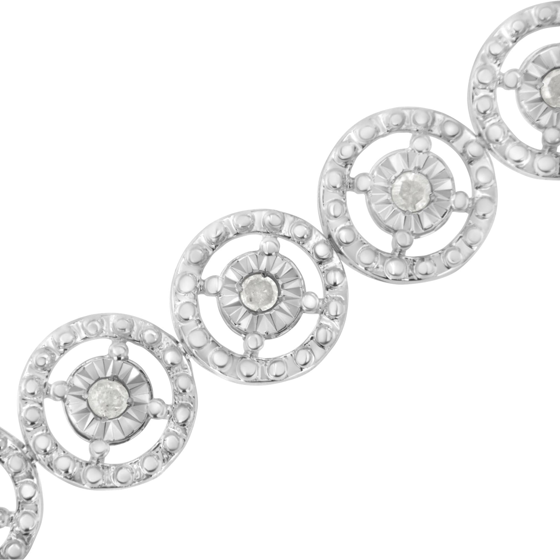 .925 Sterling Silver 1.0 Cttw Diamond Nested Circle Miracle Set Open Wheel 7" Fashion Link Bracelet (I-J Color, I3 Clarity)-4