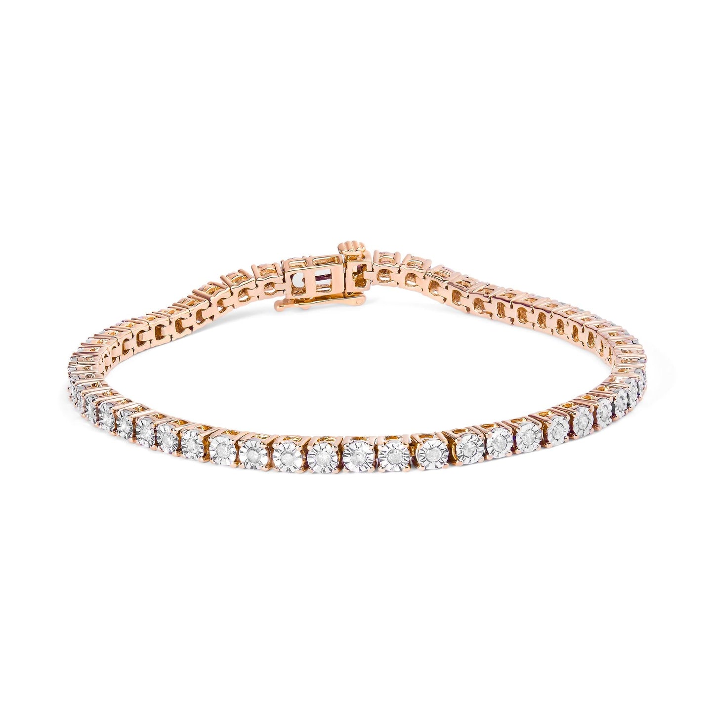 .925 Sterling Silver 1.0 Cttw Miracle-Set Diamond Round Faceted Bezel Tennis Bracelet (I-J Color, I3 Clarity)-0