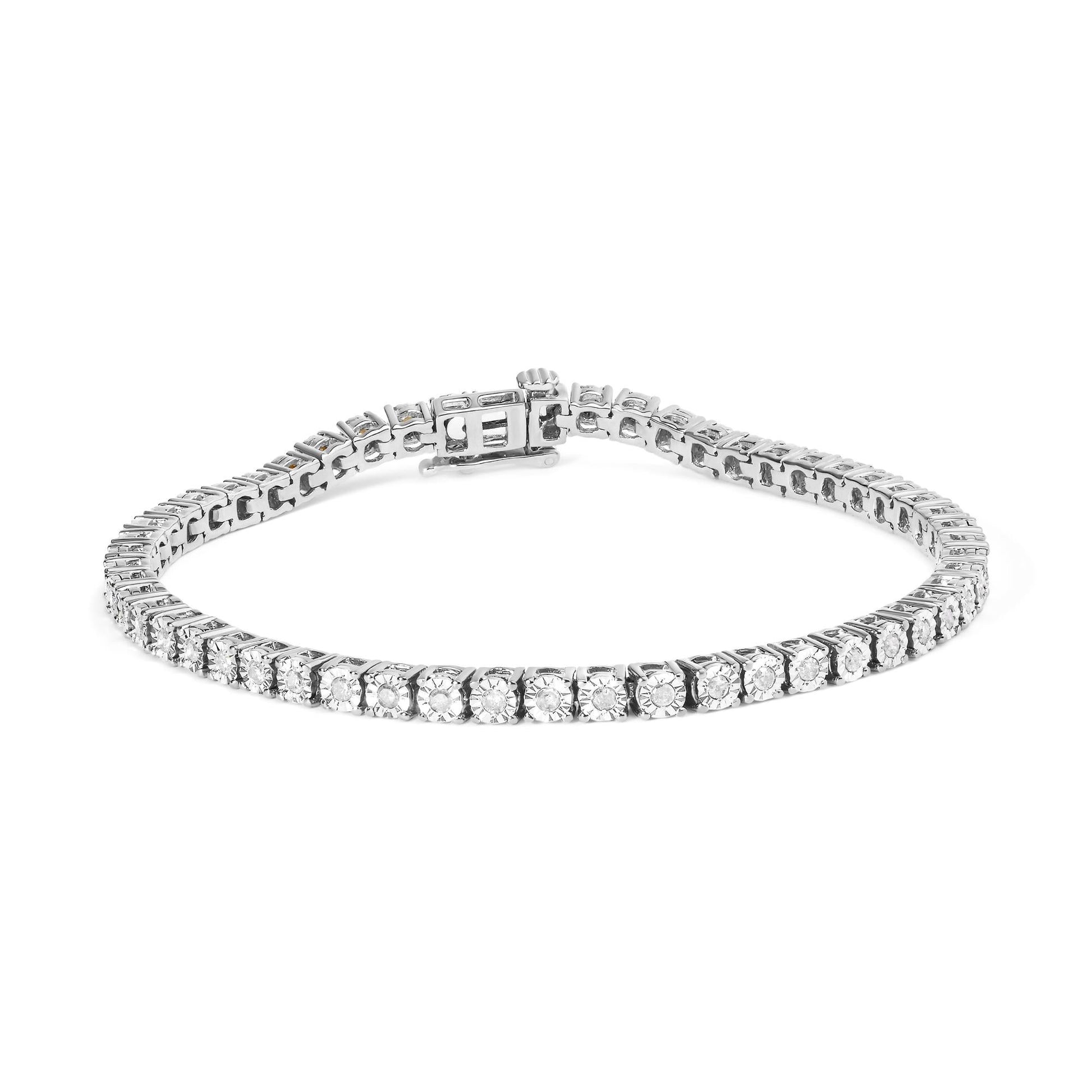 IGI Certified .925 Sterling Silver 1.0 Cttw Miracle-Set Diamond Round Miracle Plate Tennis Bracelet (I-J Color, I3 Clarity)-0