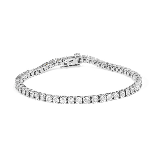 IGI Certified .925 Sterling Silver 1.0 Cttw Miracle-Set Diamond Round Miracle Plate Tennis Bracelet (I-J Color, I3 Clarity)-0