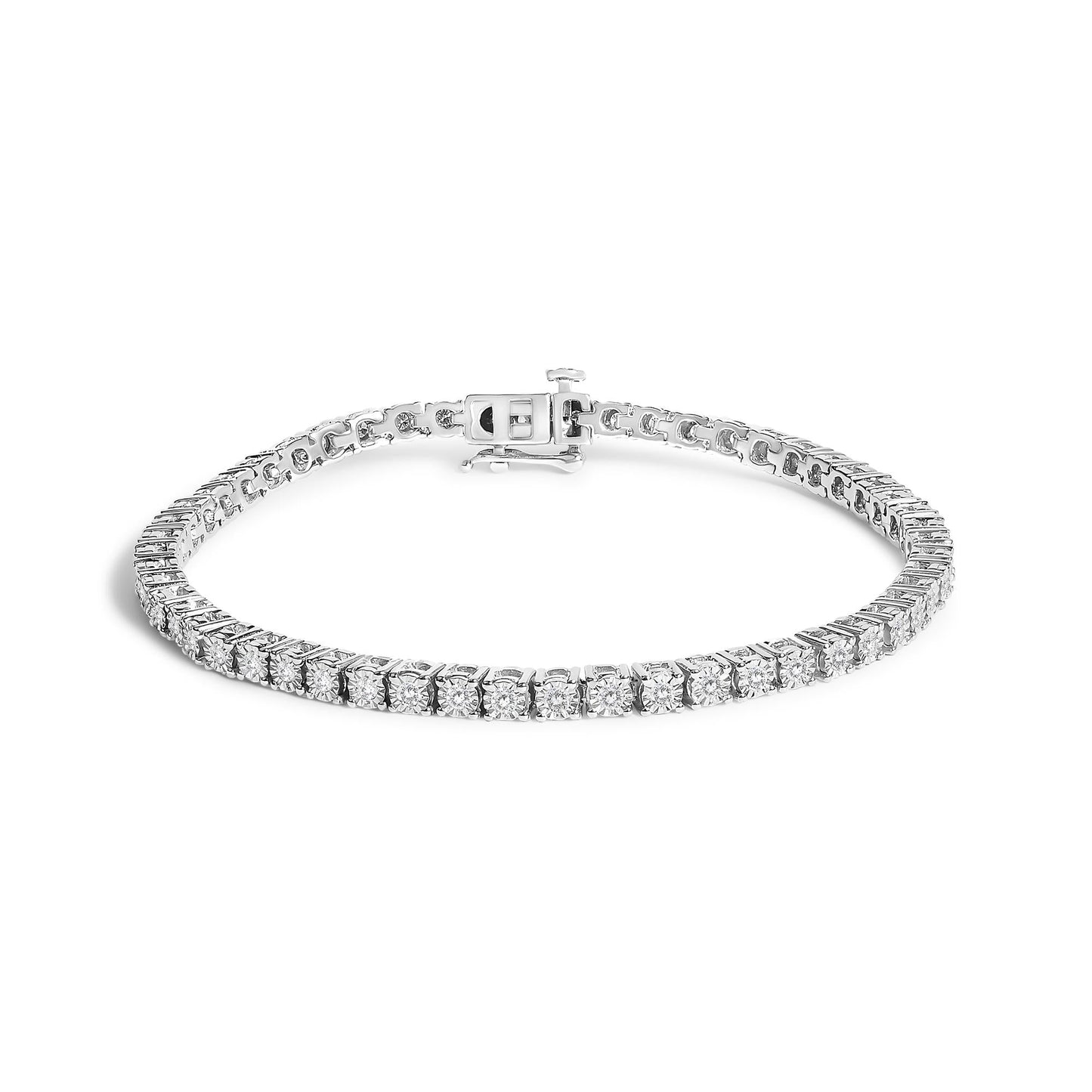 .925 Sterling Silver Lab Grown Diamond Illusion-Set Miracle Plate Tennis Bracelet - 7.25" Inches-0