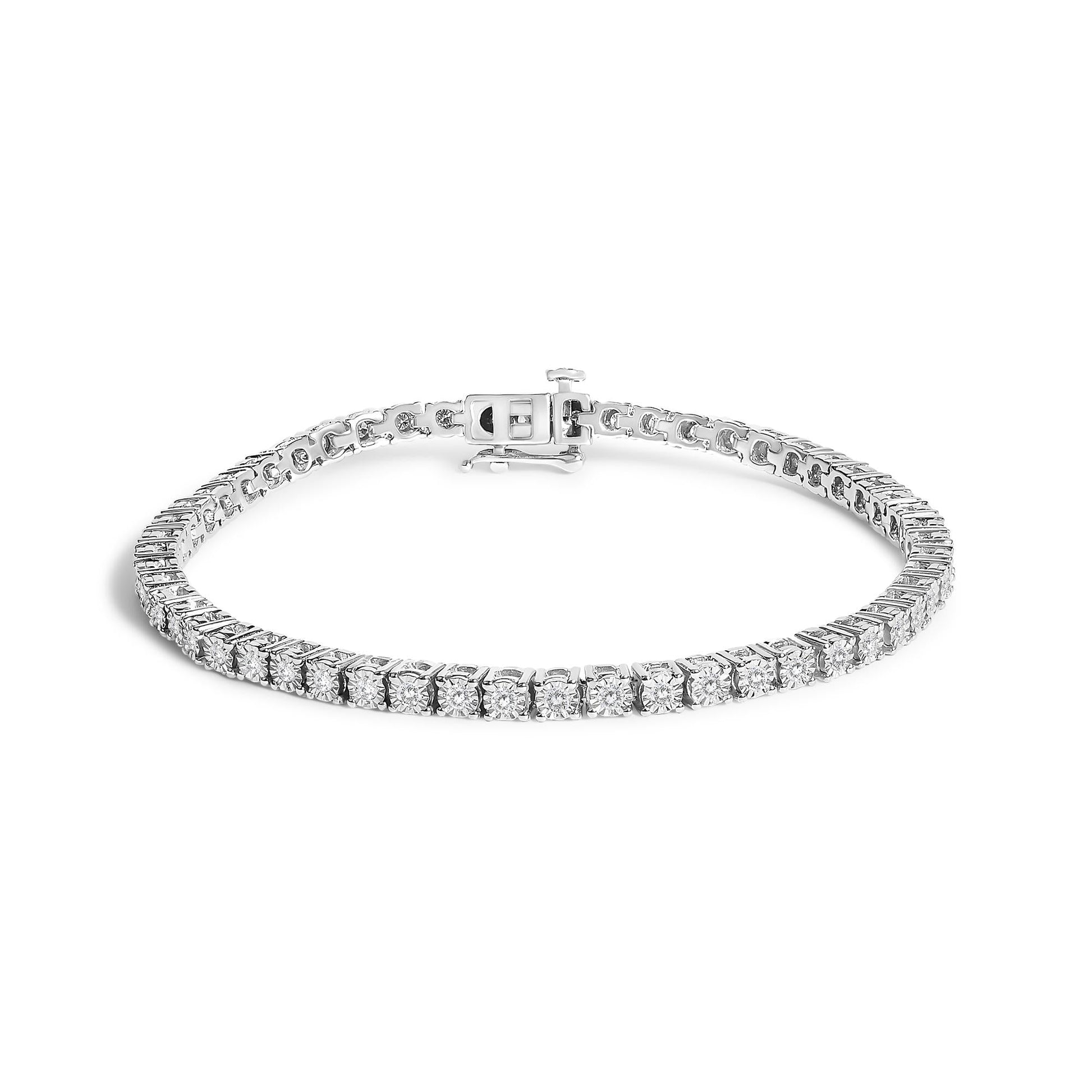 .925 Sterling Silver Lab Grown Diamond Illusion-Set Miracle Plate Tennis Bracelet - 7.25" Inches-0
