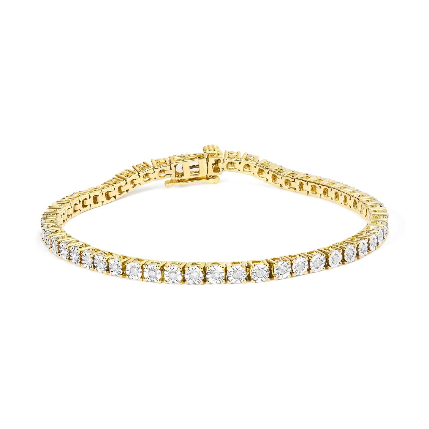 .925 Sterling Silver 1.0 Cttw Miracle-Set Diamond Round Faceted Bezel Tennis Bracelet (I-J Color, I3 Clarity)-1