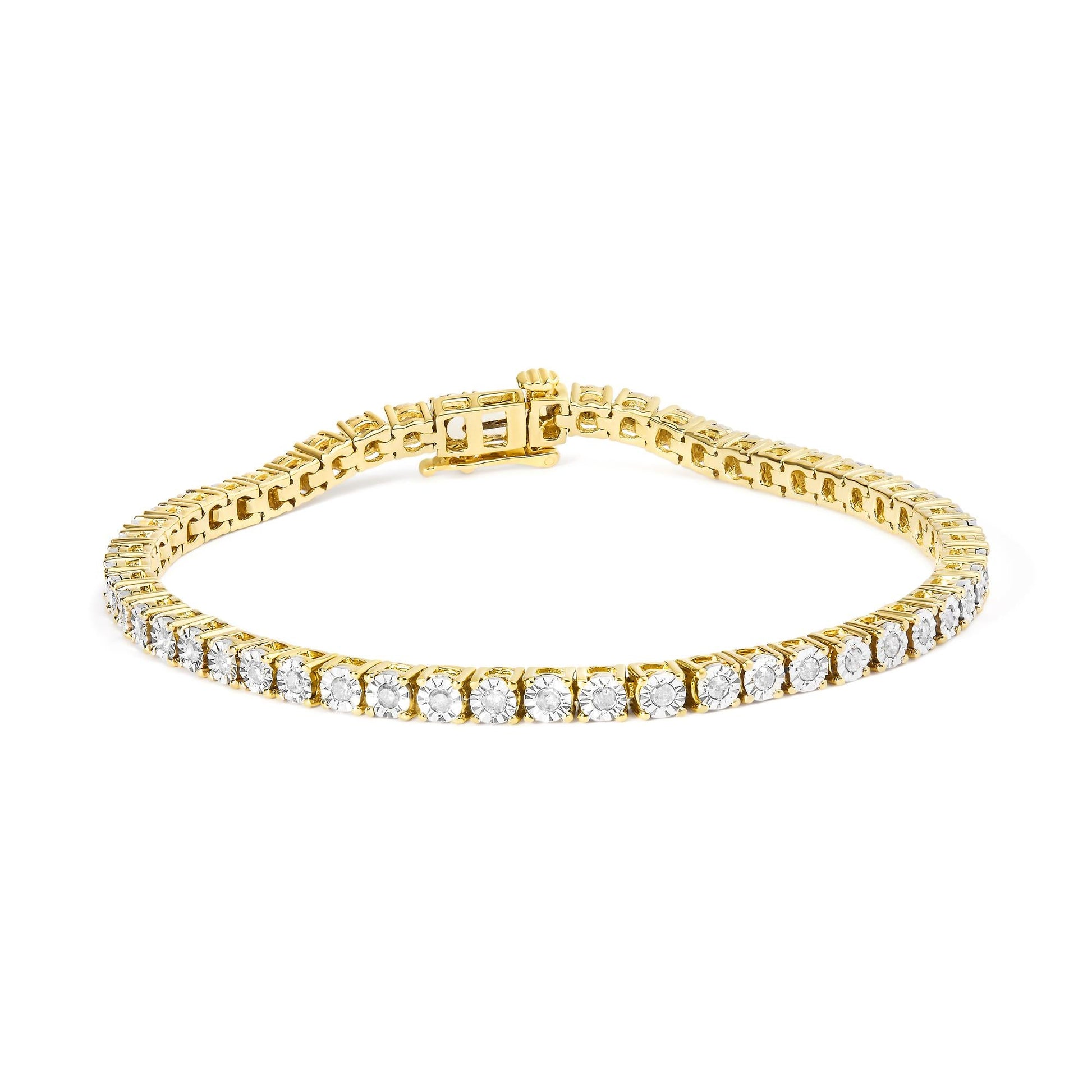 .925 Sterling Silver 1.0 Cttw Miracle-Set Diamond Round Faceted Bezel Tennis Bracelet (I-J Color, I3 Clarity)-1