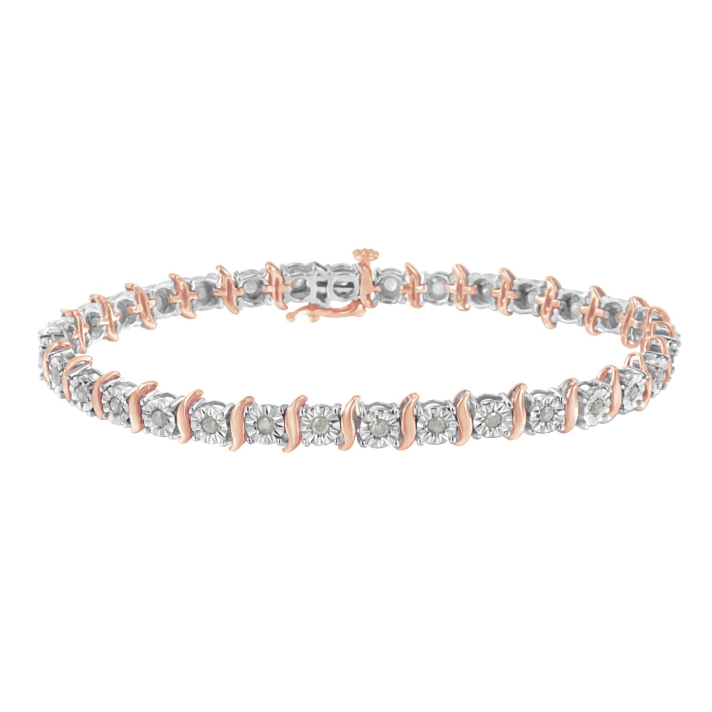 .925 Sterling Silver 1.0 Cttw Diamond S-Curve Link Miracle-Set Tennis Bracelet (I-J Color, I3 Clarity)-1