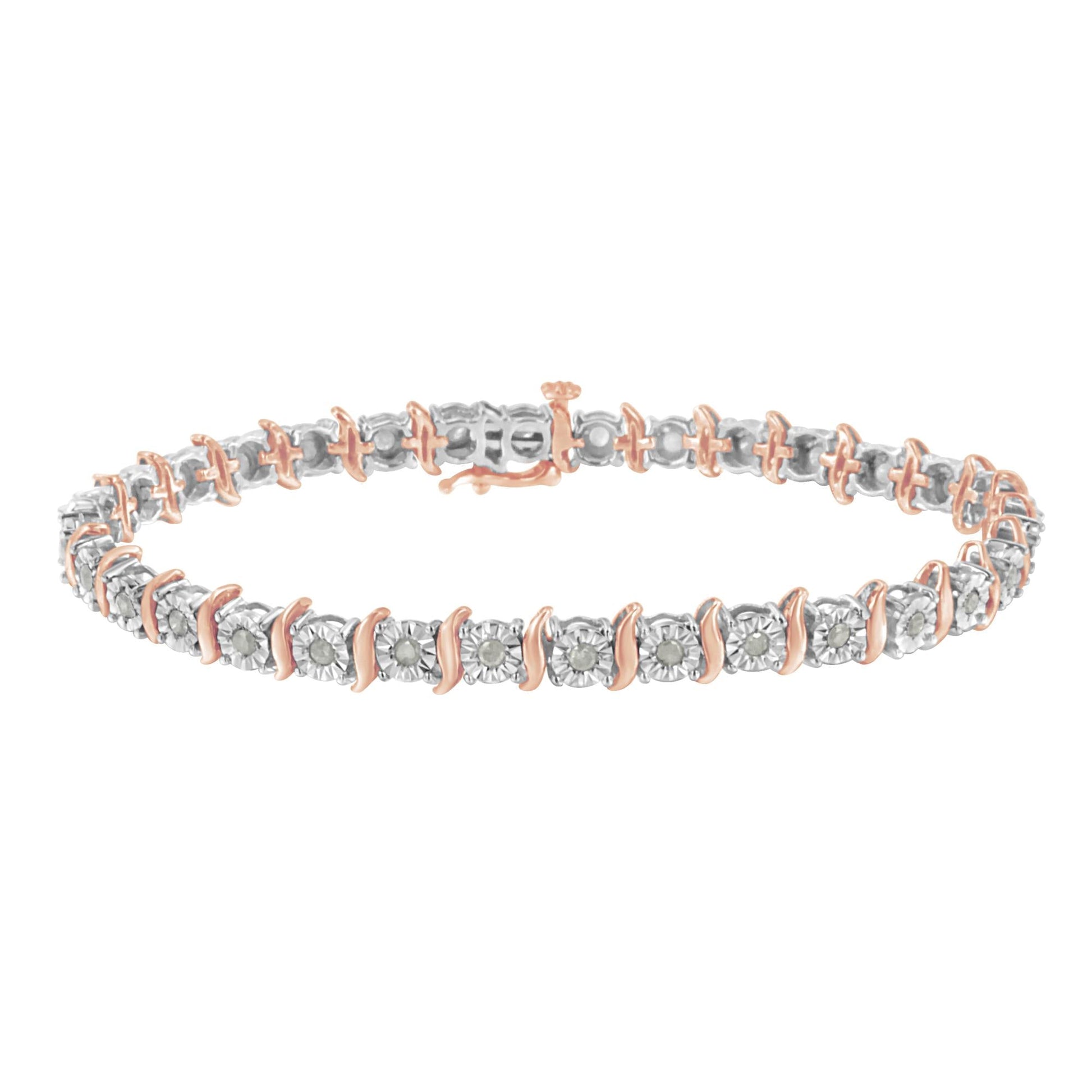 .925 Sterling Silver 1.0 Cttw Diamond S-Curve Link Miracle-Set Tennis Bracelet (I-J Color, I3 Clarity)-1