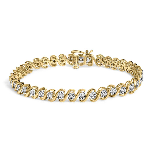 14K Yellow Gold Plated .925 Sterling Silver 1/2 Cttw Round Miracle-Set Diamond S-Curve Tennis Bracelet (I-J Color, I3 Clarity) - 7"-0