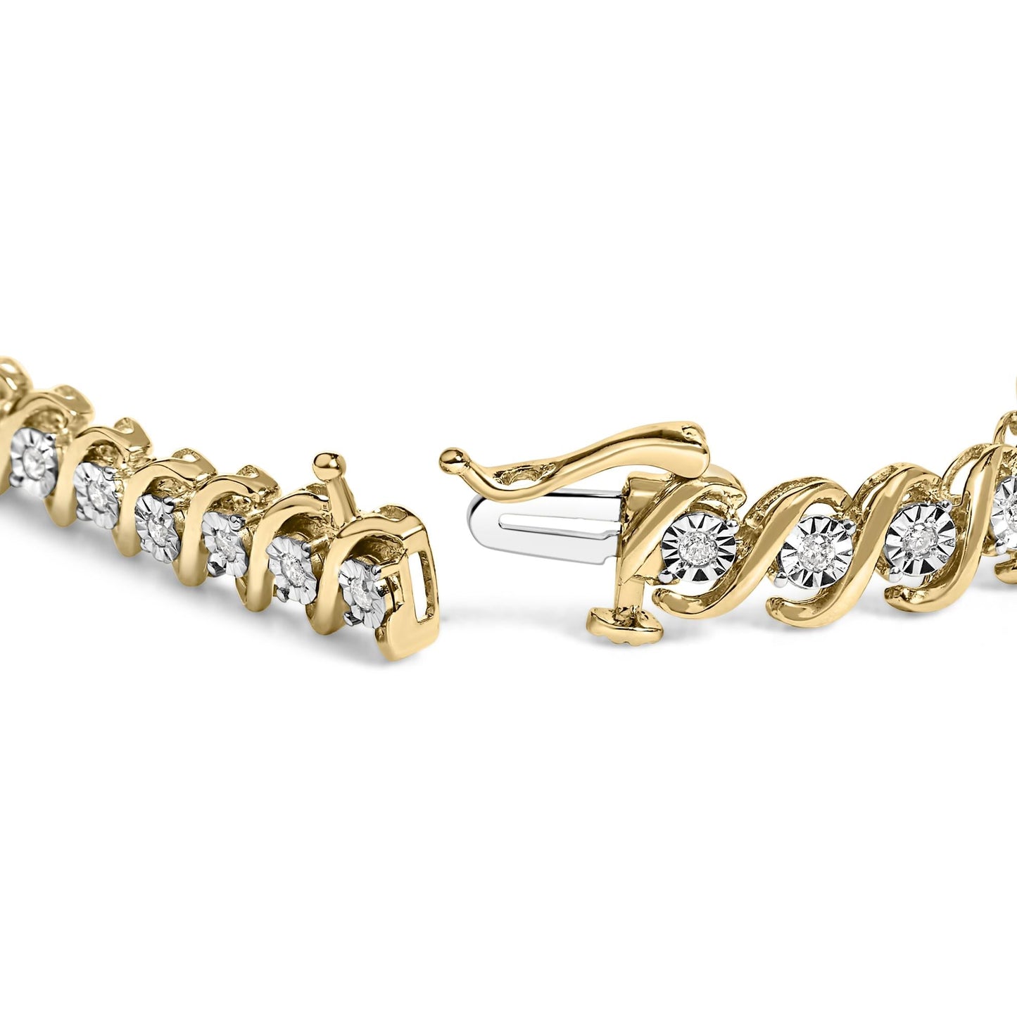 14K Yellow Gold Plated .925 Sterling Silver 1/2 Cttw Round Miracle-Set Diamond S-Curve Tennis Bracelet (I-J Color, I3 Clarity) - 7"-1