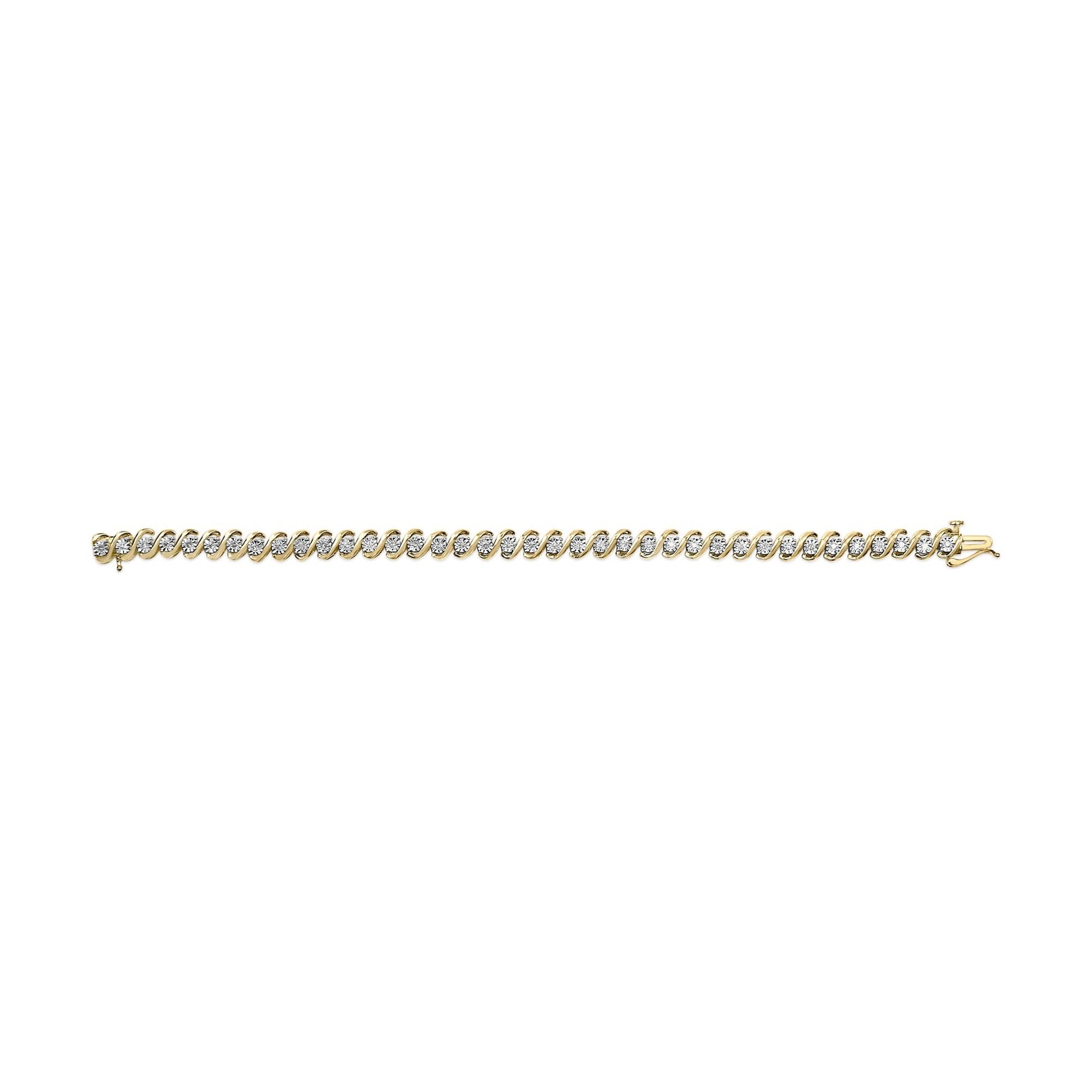 14K Yellow Gold Plated .925 Sterling Silver 1/2 Cttw Round Miracle-Set Diamond S-Curve Tennis Bracelet (I-J Color, I3 Clarity) - 7"-3