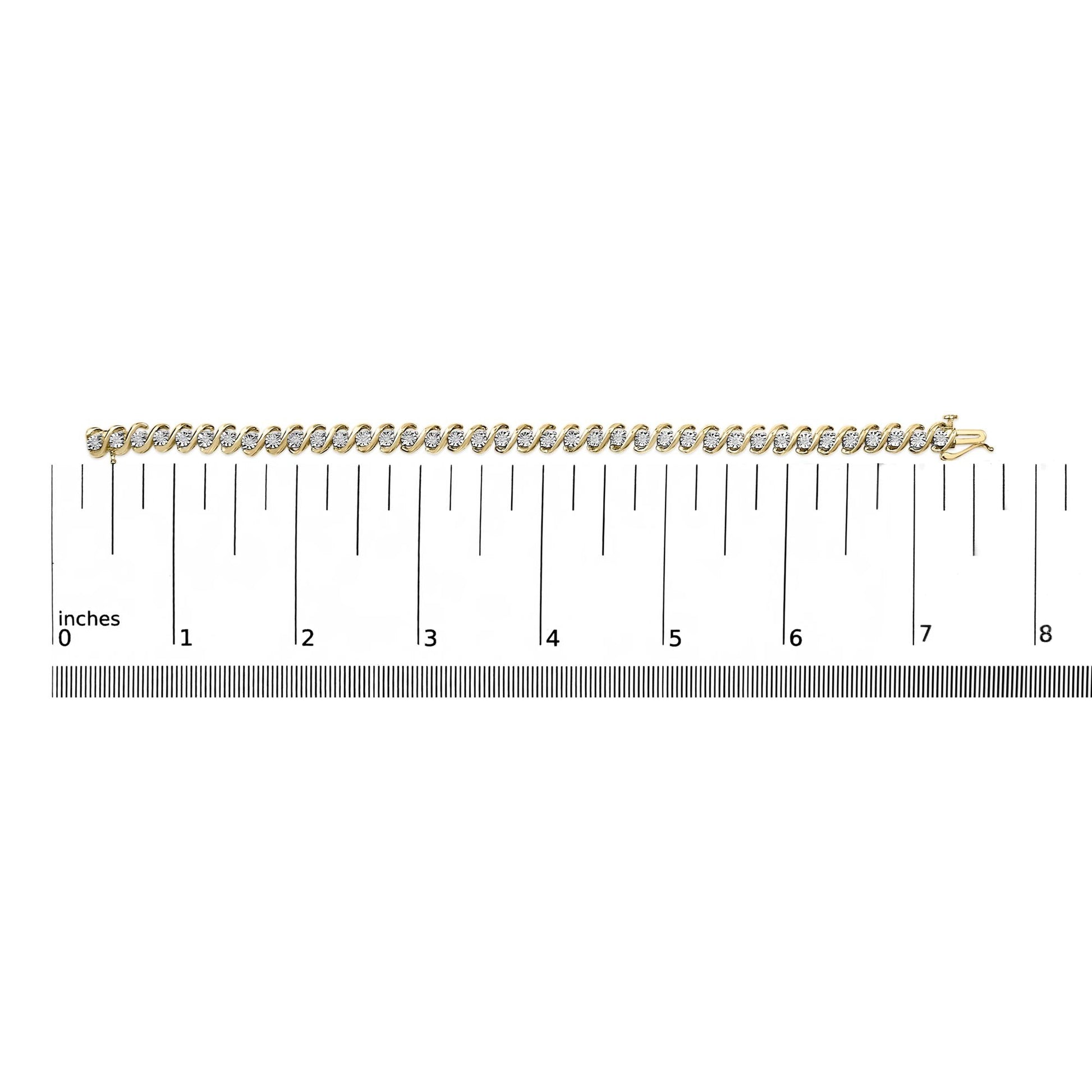 14K Yellow Gold Plated .925 Sterling Silver 1/2 Cttw Round Miracle-Set Diamond S-Curve Tennis Bracelet (I-J Color, I3 Clarity) - 7"-4