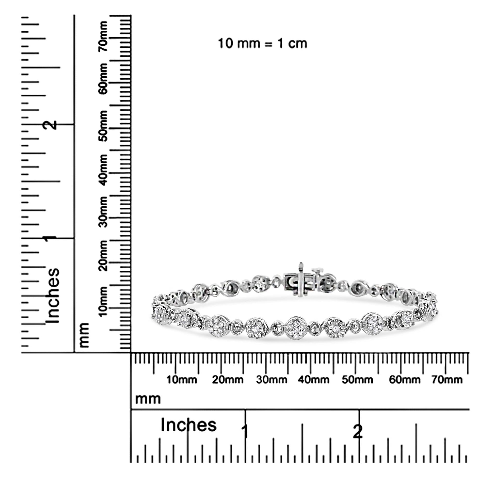 .925 Sterling Silver 1.0 Cttw Diamond Swirl Beaded Link Bracelet (I-J Color, I3-Promo Clarity) - 7.25" Inches-4